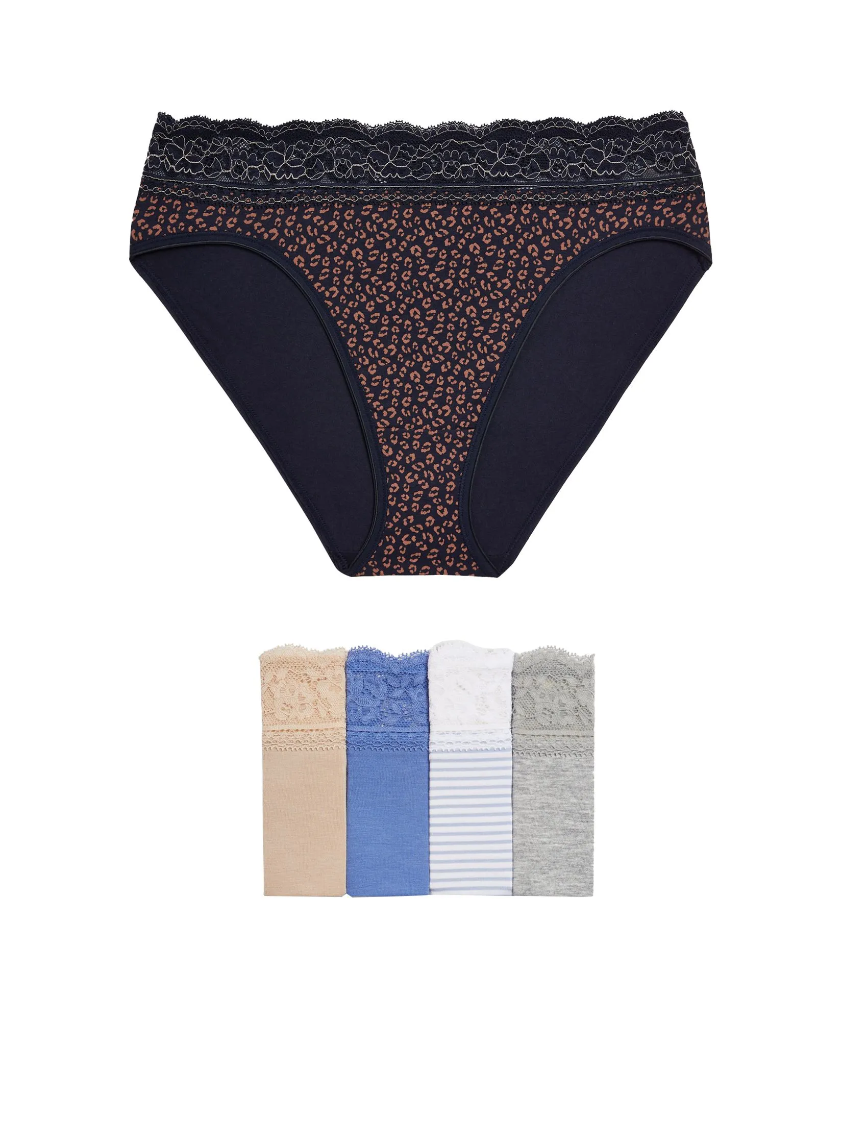 MARKS & SPENCER Women Briefs High Leg Knickers Cotton Rich Printed 5pk Multi-Color