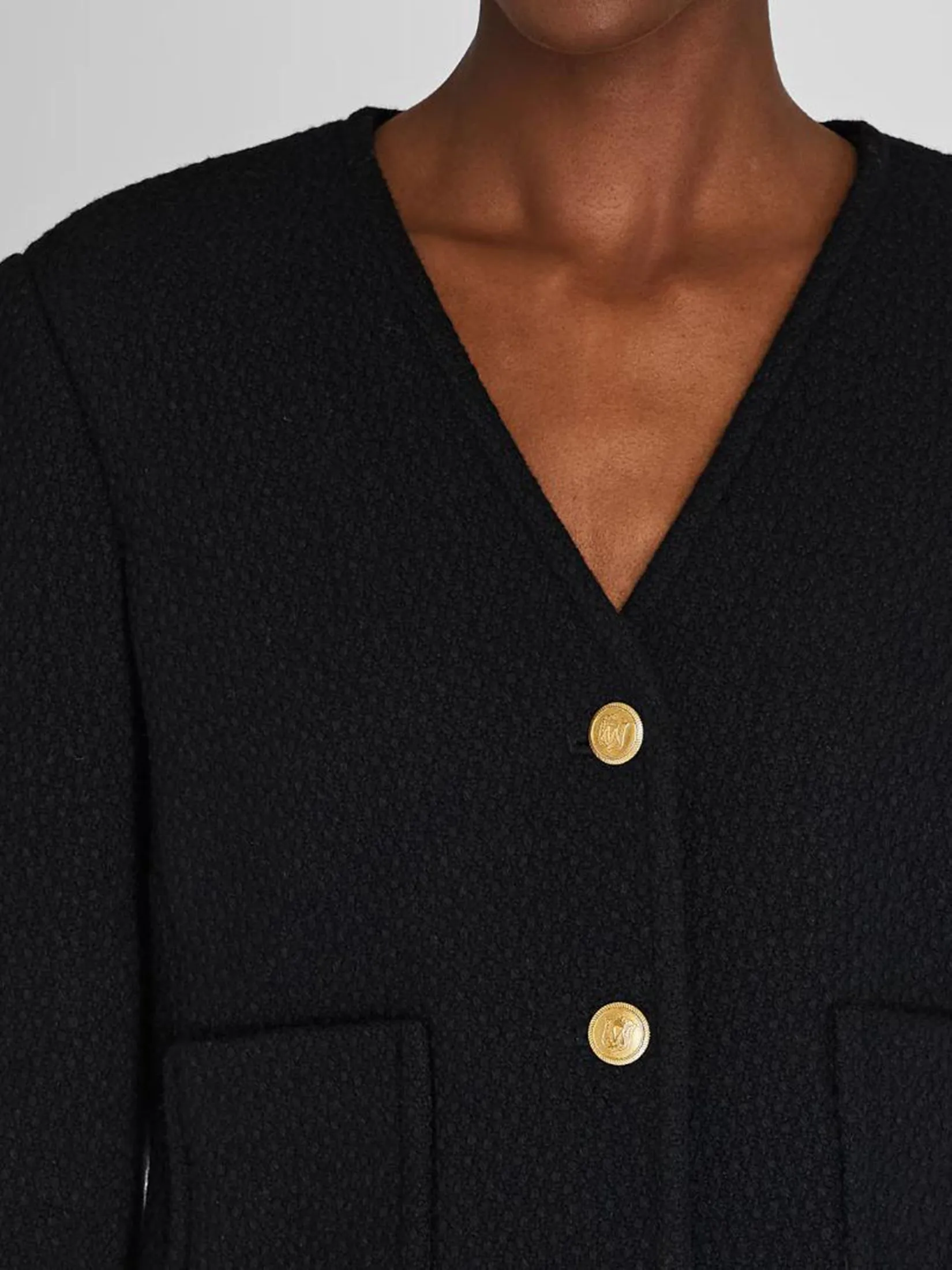 CLUB MONACO Women Jacket V-Neck Tweed Black