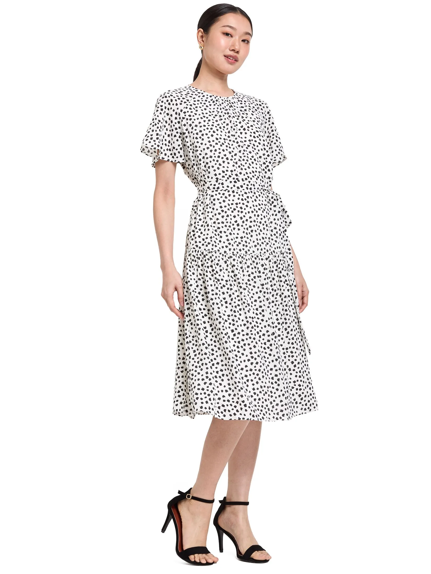 EXPRESSIONS Women Dress Bell Sleeves with Ruffle and Waist Sash