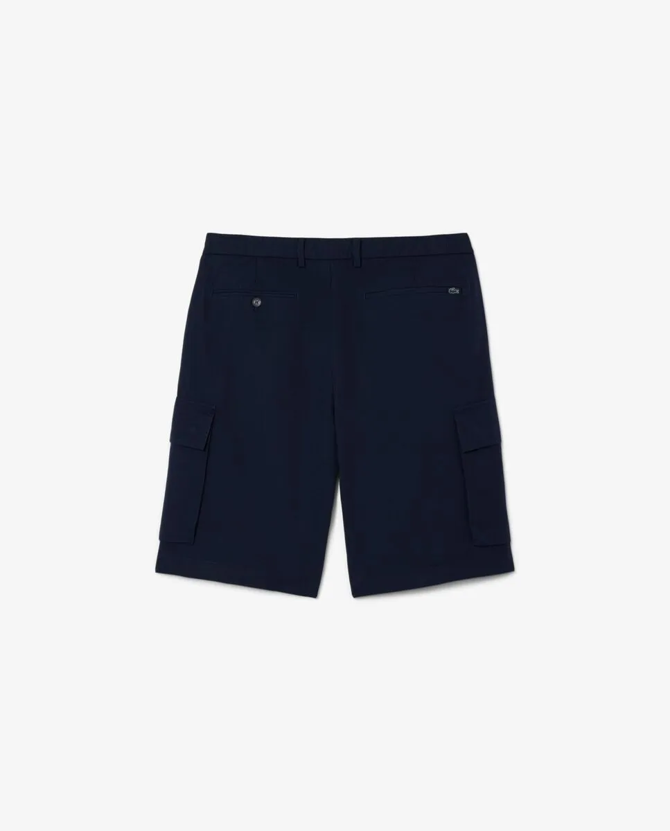 LACOSTE Men’s Relaxed Fit Cotton And Linen Twill Cargo Bermudas Blue