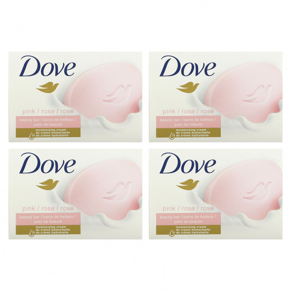 Dove, Мыло Beauty Bar с глубоким увлажнением, розовое, 4 насадки по 4 унции (113 г) каждая