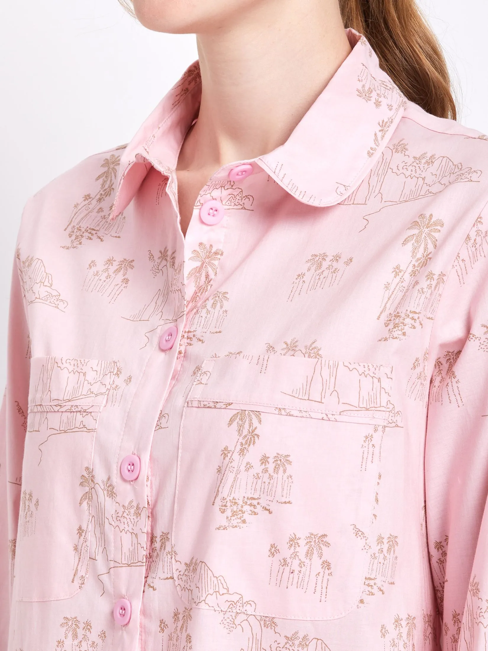 CLAUDIA'S ROMANCE Women Pyjamas Shirt Long Sleeves Collar Neck + Pants Pink