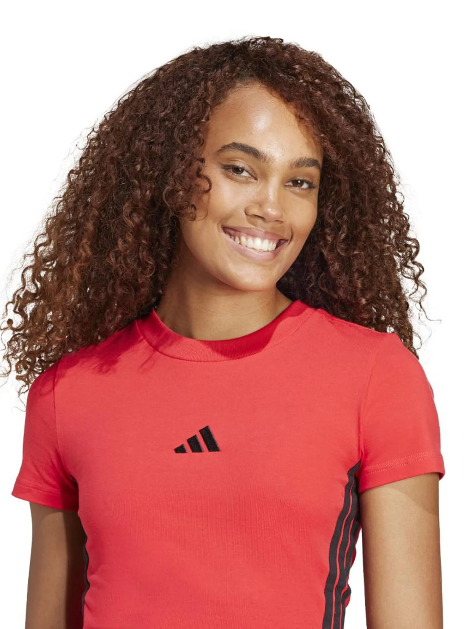 ADIDAS Women T-Shirt Essentials 3-Stripes Slim Baby JE1242 Pure Ruby / Black
