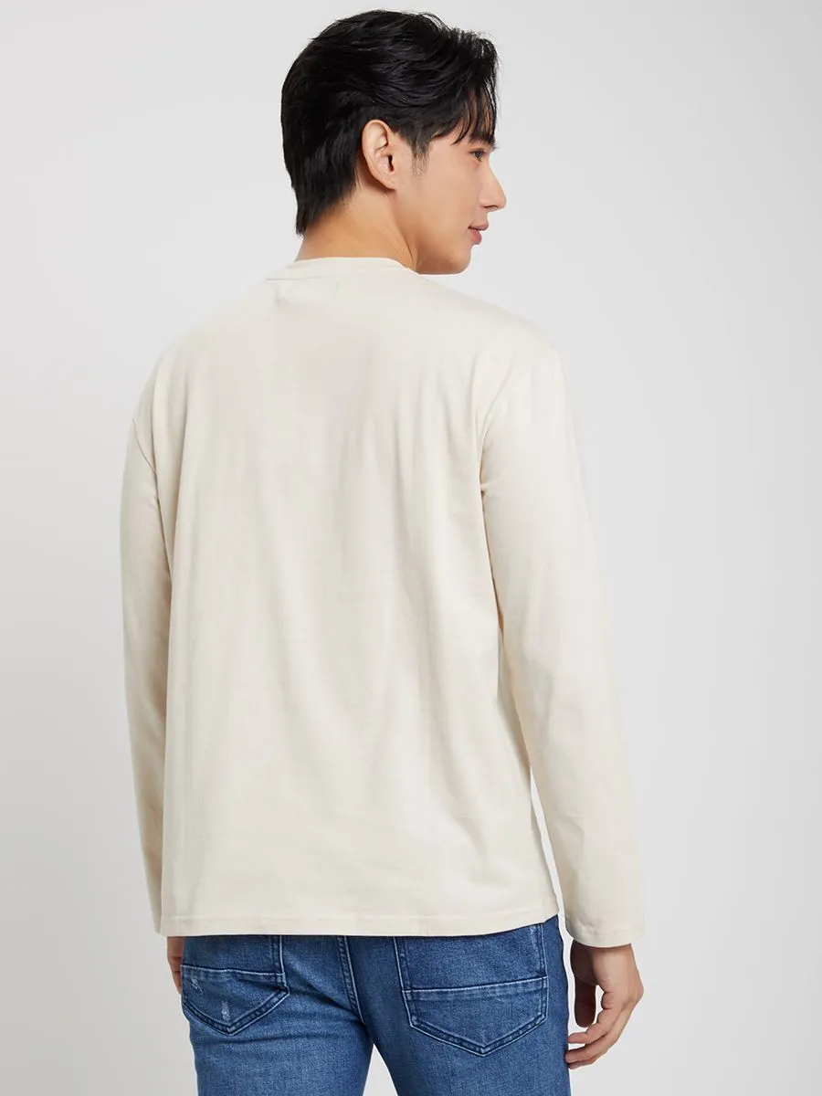 PACIFIC UNION Man T-Shirt Lycalopex Vetulus Graphic Long-Sleeve Beige