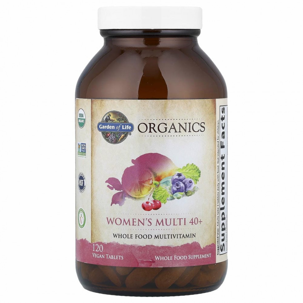 Garden of Life, Мультивитамины для женщин в возрасте старше 40 лет, цельнопищевой мультивитамин, 120 веганских таблеток