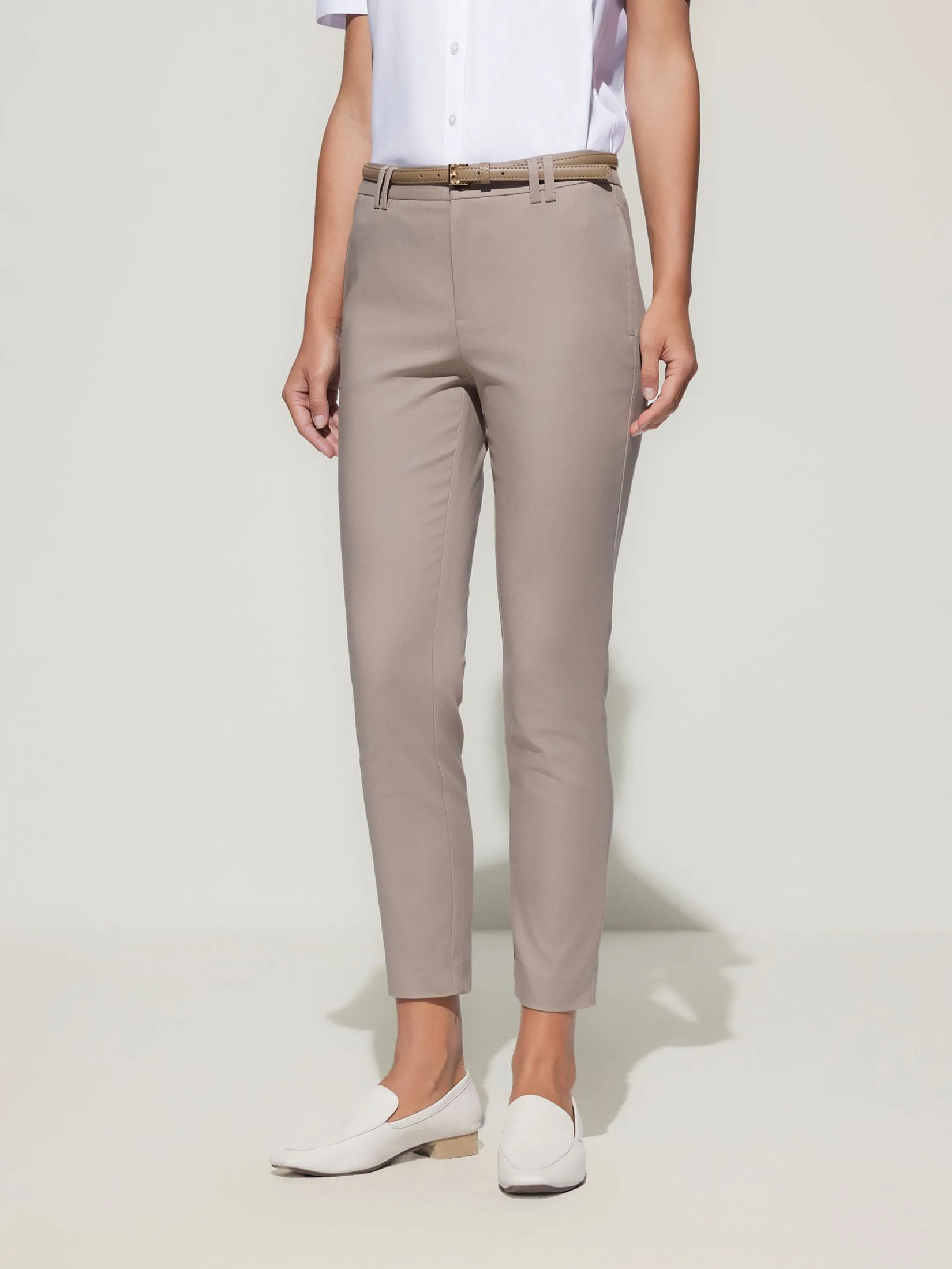 G2000 Women Clothing Cotton Blend Cropped Skinny Casual Pants With Belt Cropped Skinny Shape - Brown