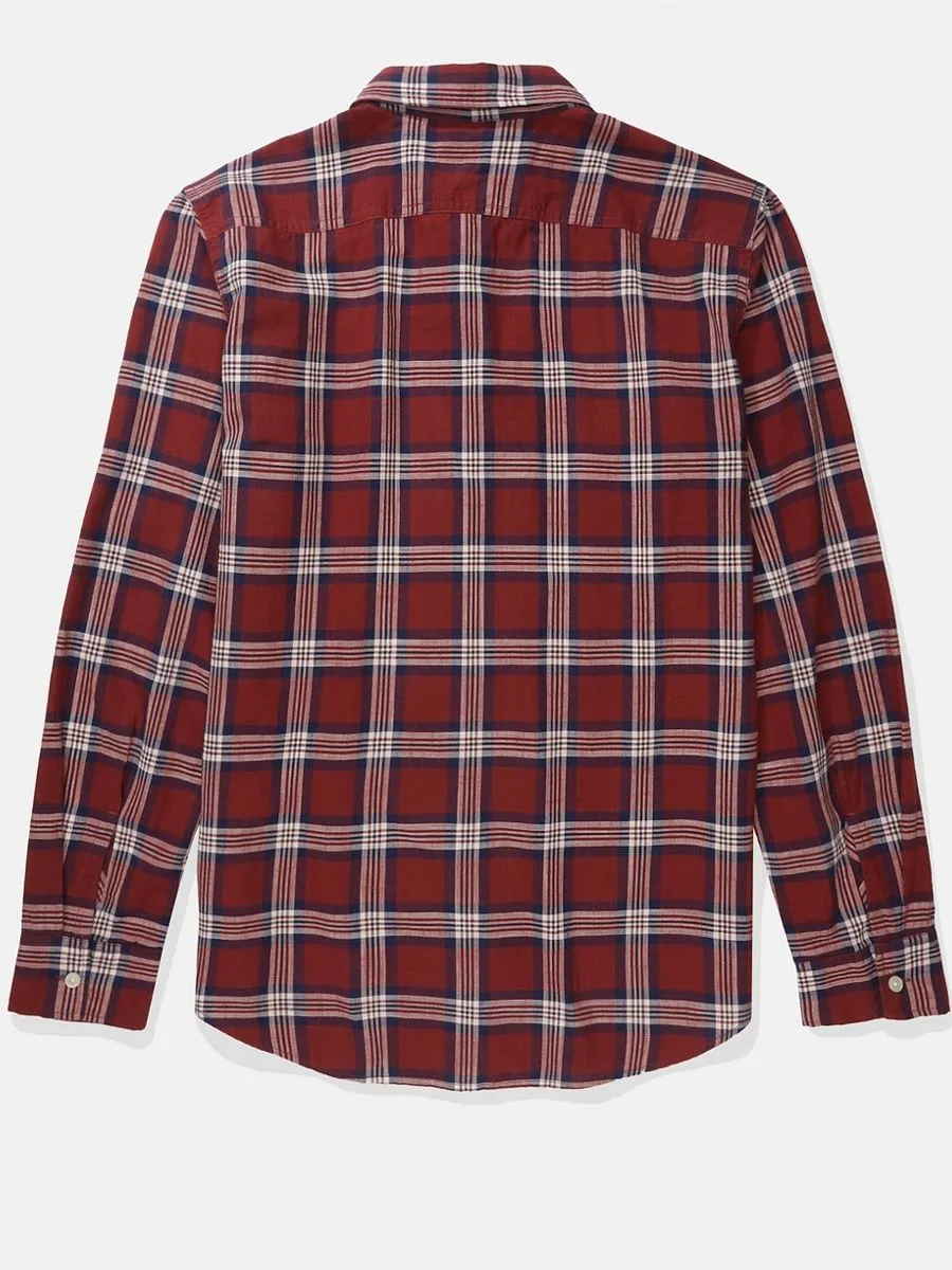 AMERICAN EAGLE MEN  SF CSC ANTHONY PLAID MADRAS SHIRT 613 BURGUNDY