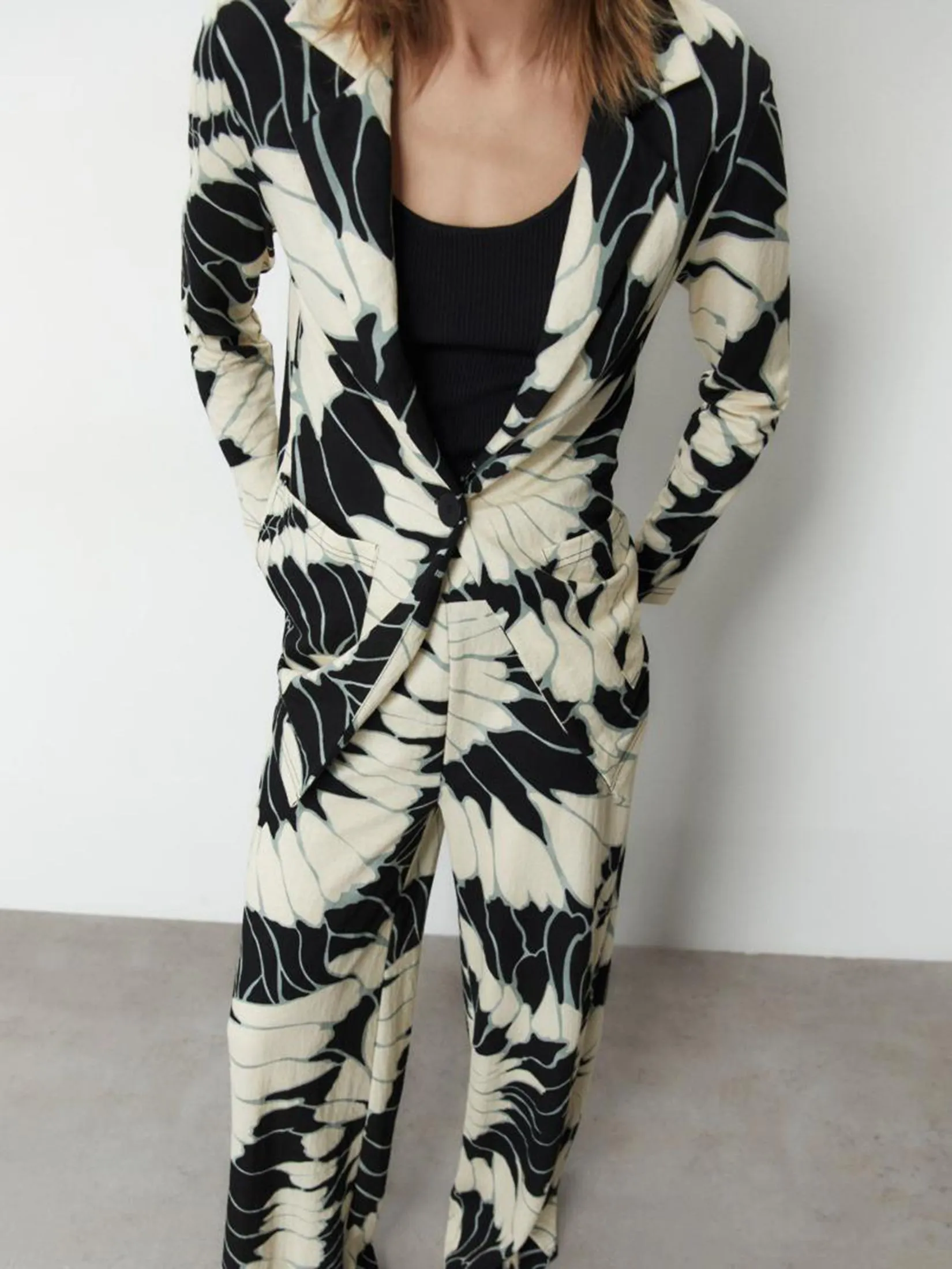 SFERA Women Blazer Linen Effect Printed White