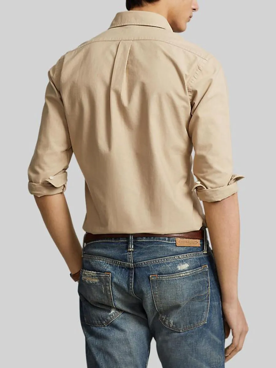 POLO RALPH LAUREN Men Shirt-Custom Fit Garment-Dyed Oxford Shirt-Medium Beige-260