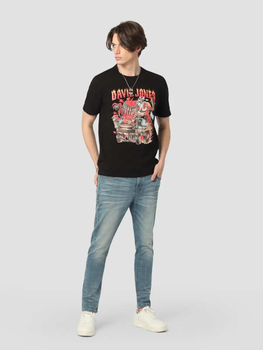 DAVIE JONES Men's Graphic Regular Fit T-Shirt Black