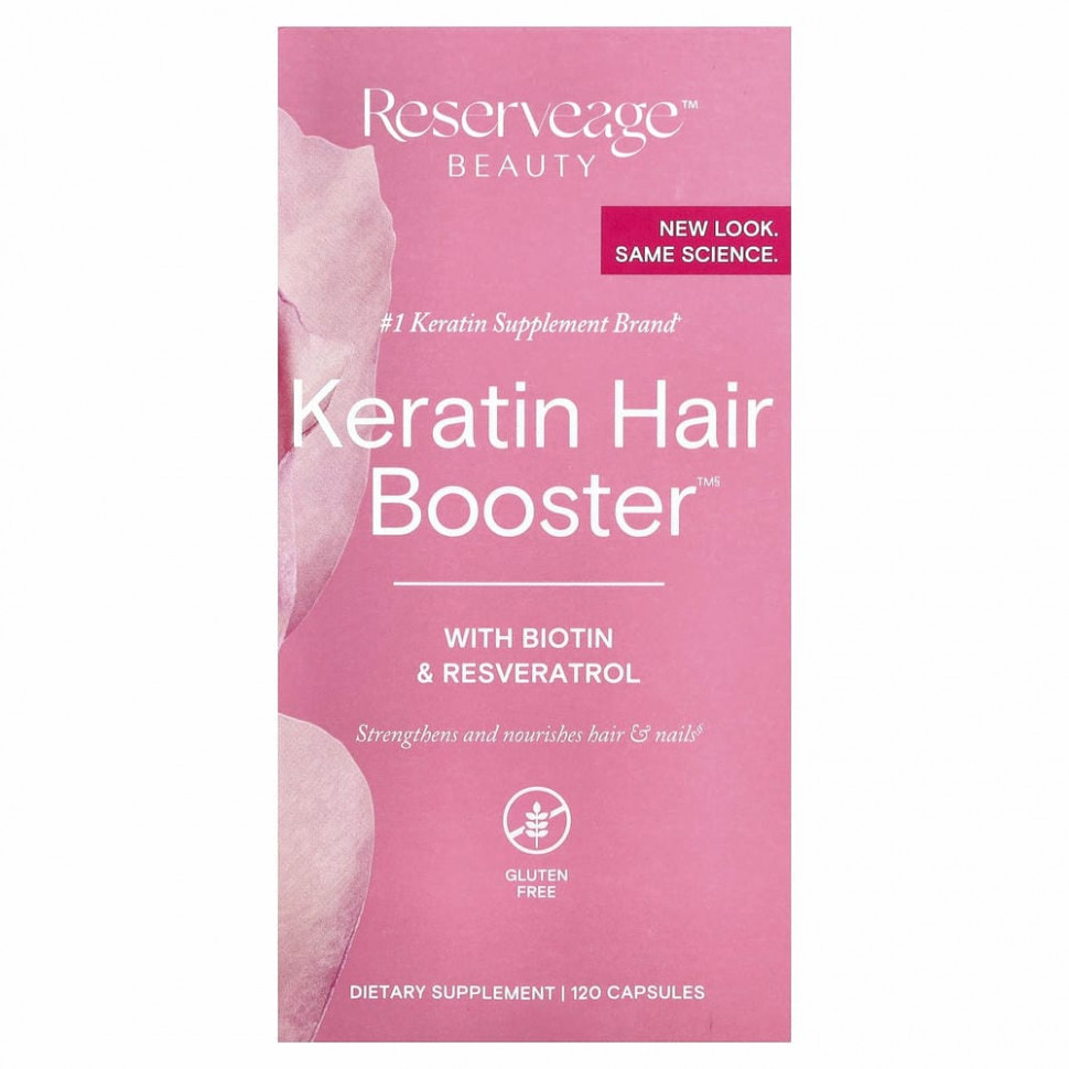 ReserveAge Nutrition, Keratin Hair Booster с биотином и ресвератролом, 120 капсул - REA-00615-120 шт.