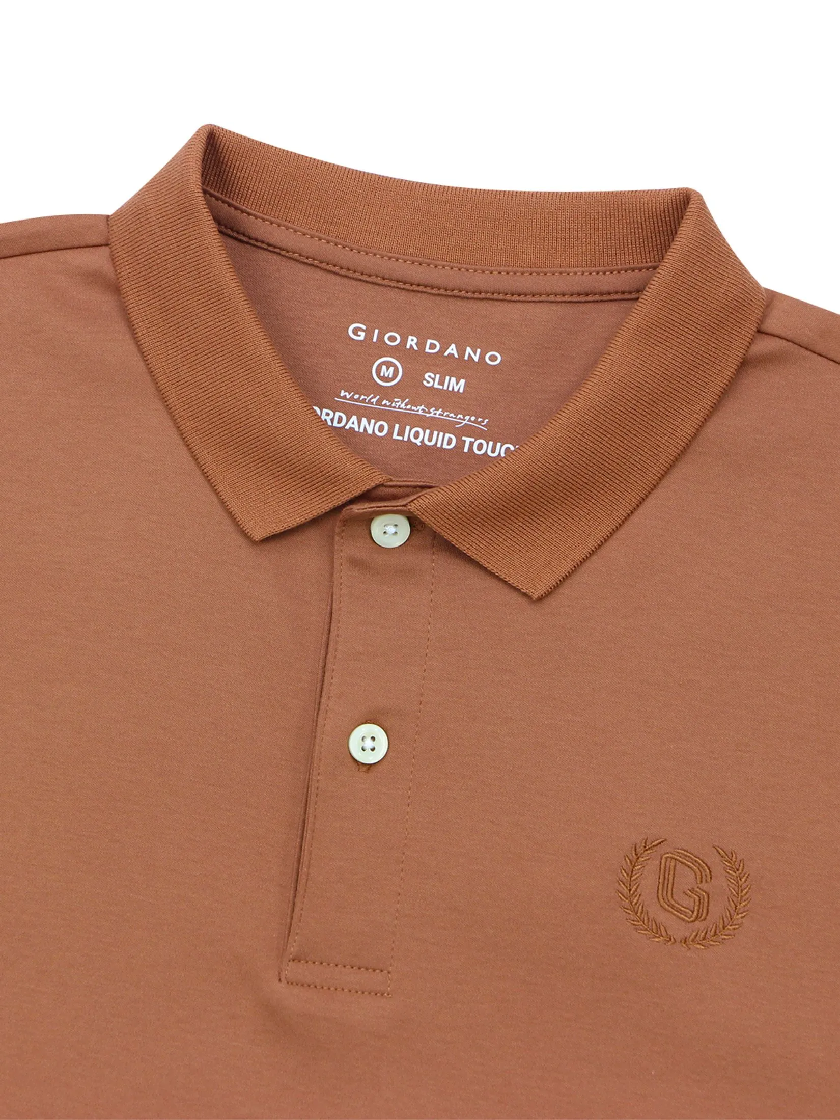 GIORDANO Men's Interlock Embroidery Polo (Liquid Touch) Mocha Bisque orange