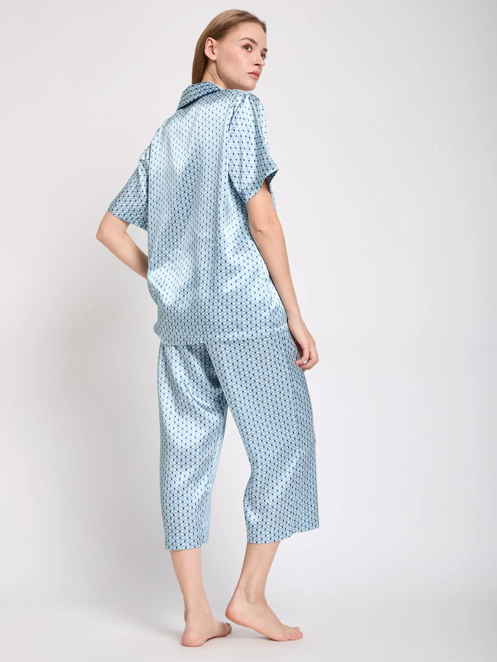 ELIZABETH Women Pajamas Shirt Short Sleeves + Cropped Pants Light Blue