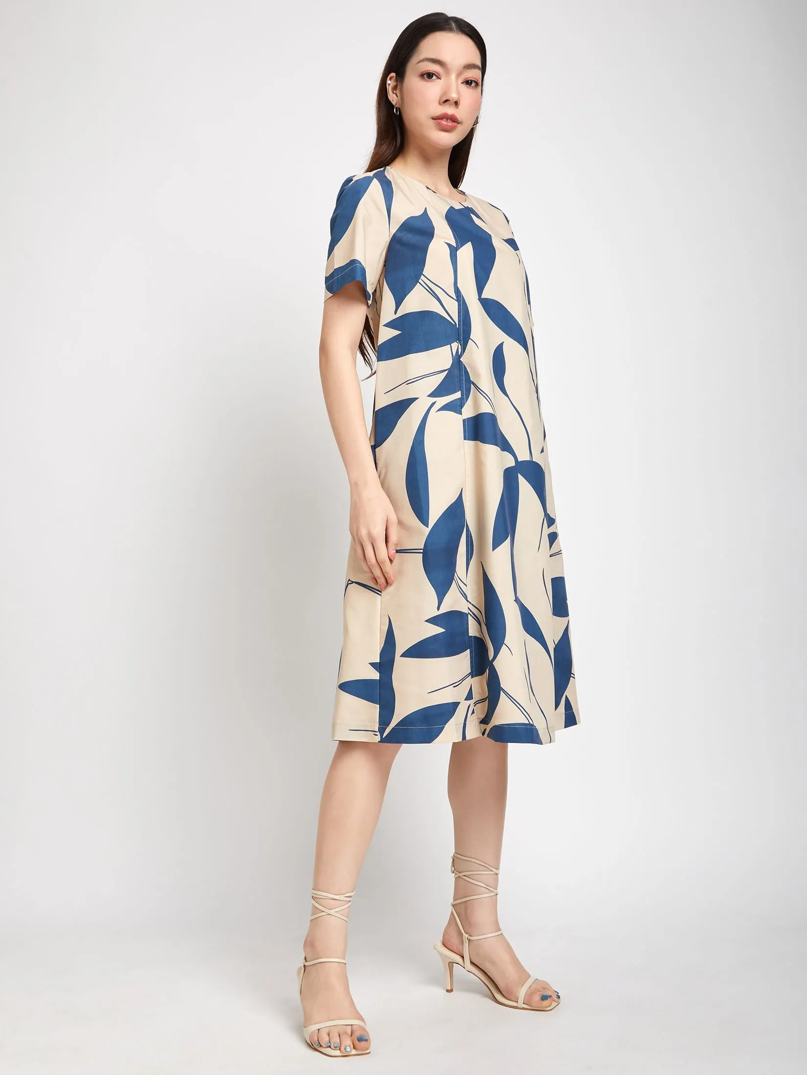 NEXT PHASE Women Midi Dress Short Sleeves Print