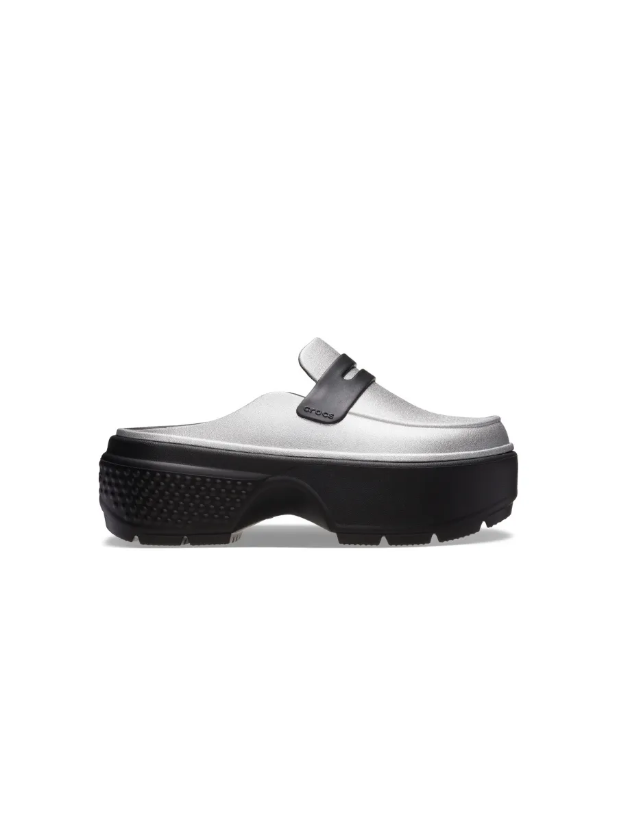 CROCS UNISEX STOMP METALLIC LOAFER  CLOG - SILVER/BLACK