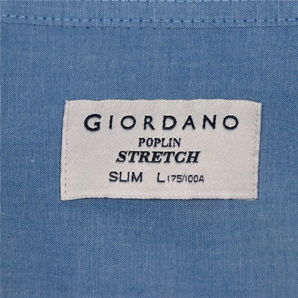GIORDANO Light blue Men's Stretch Long Sleeve Slim Button Front Shirt