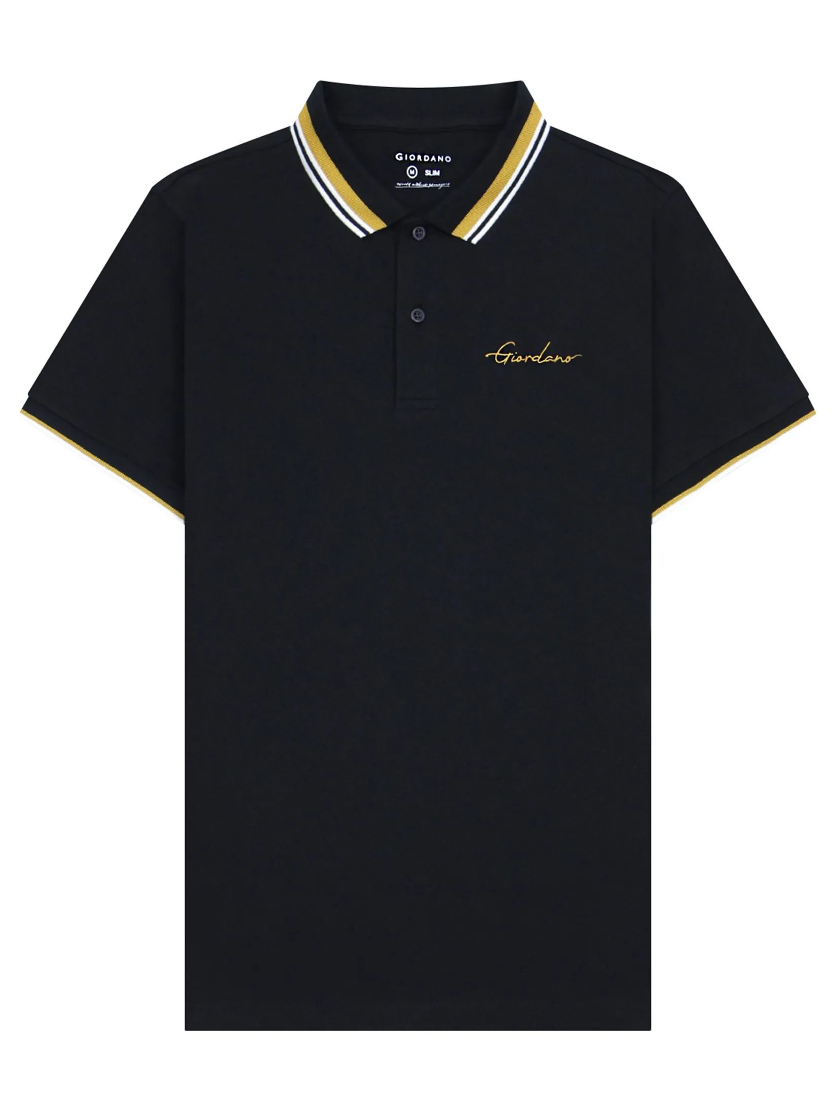 GIORDANO Men's Signature Pique Embroidery Solid Polo Signature Black