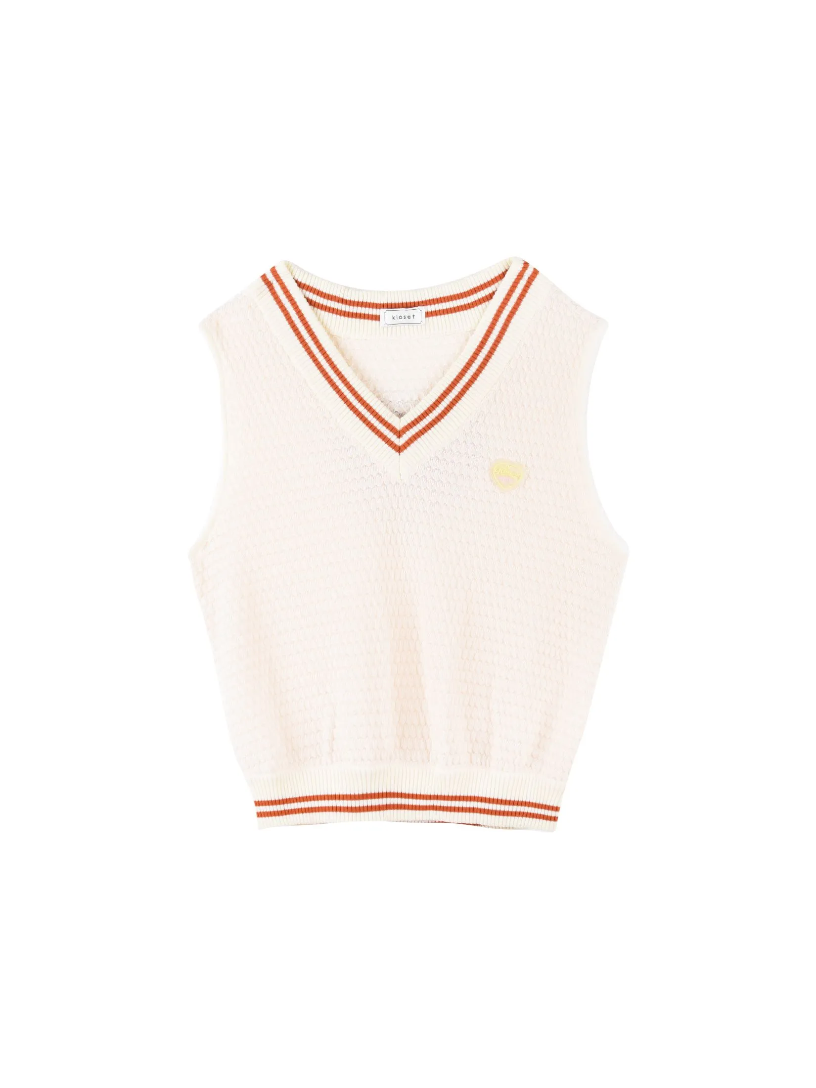 KLOSET (LS2-24) Women Kloset Varsity Knitted Vest Cream