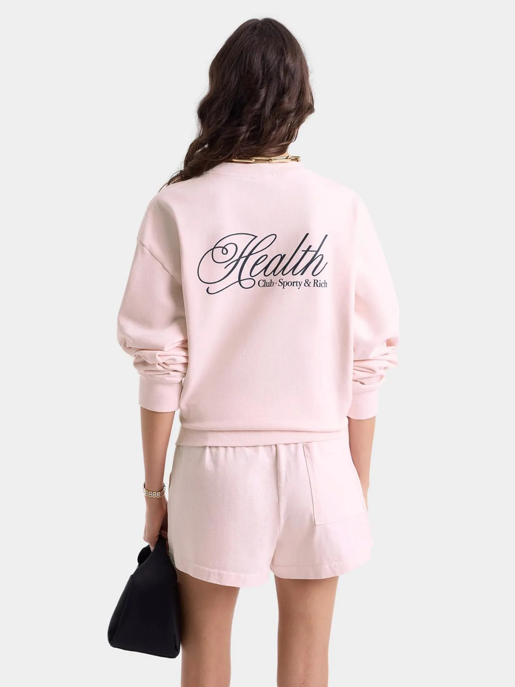 SPORTY & RICH Unisex Crewneck Health Script - Pink Dolphin/Navy