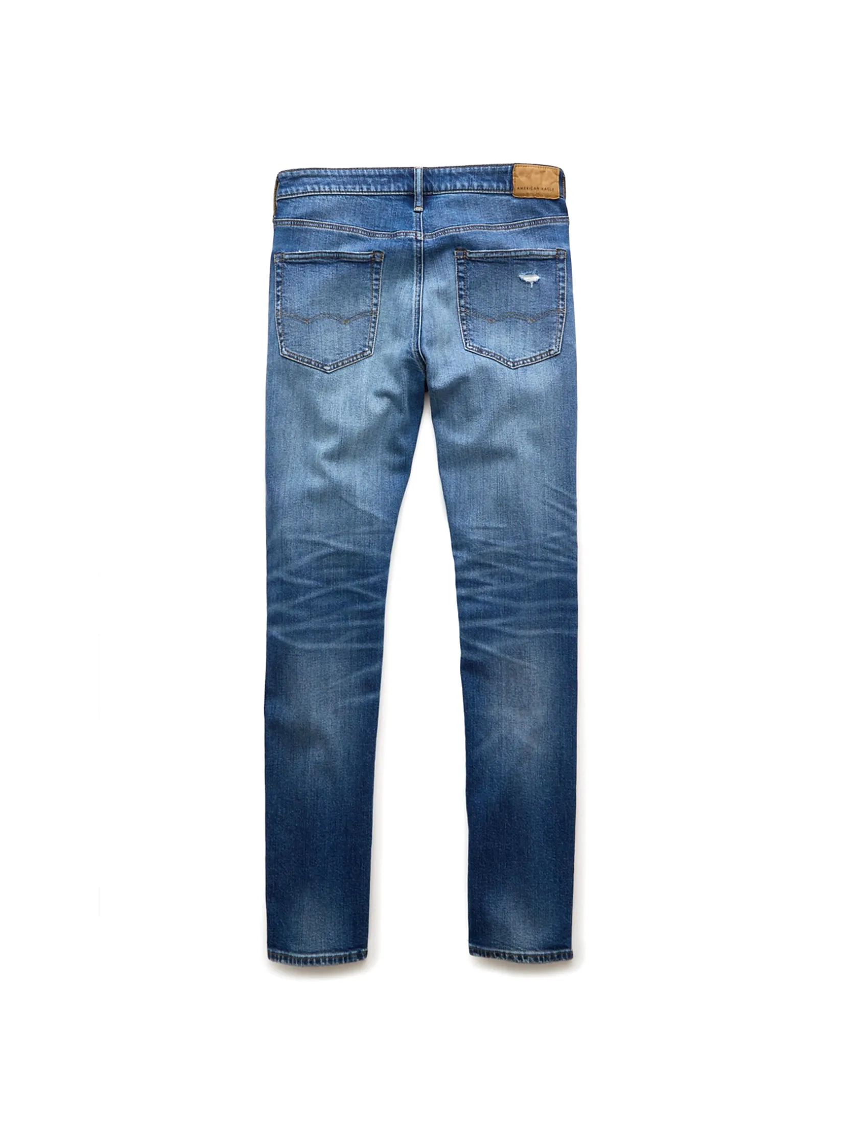 AMERICAN EAGLE MEN MEDIUM W/ DESTROY & GLUEBACK MENDING ATHLETIC SKINNY 469 SHADOW PATCHED BLUES
