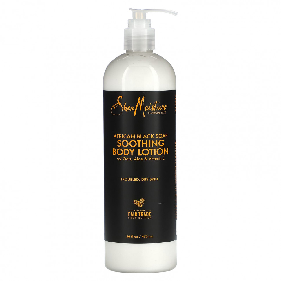 SheaMoisture, African Black Soap, успокаивающий лосьон для тела, 473 мл (16 жидк. Унций) - SMT-27063-Африканское черное мыло | 16 жидк. унц.