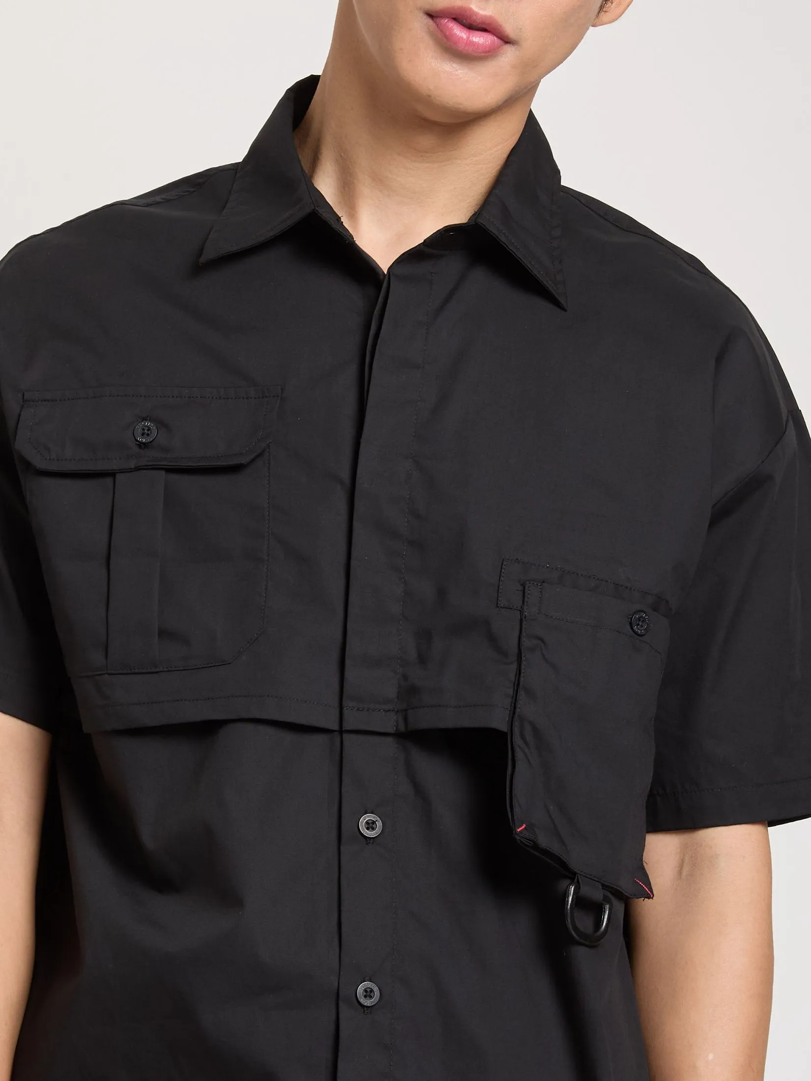 PACIFIC UNION Men Shirt Short Sleeves with Pockets Relaxed Fit Black