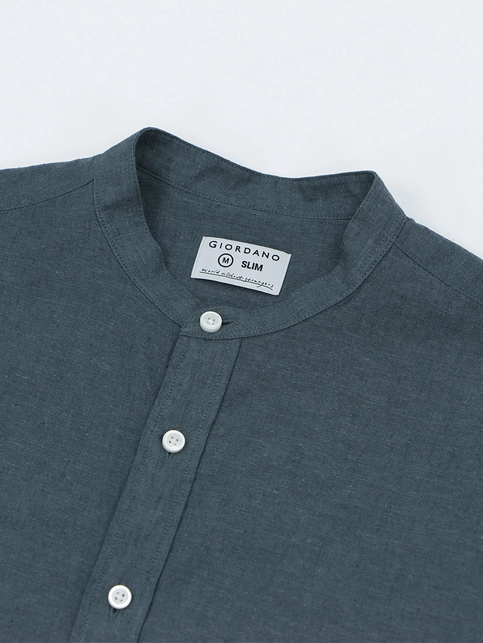 GIORDANO Men's Slim Fit Short Sleeve Linen Shirts Dark Green