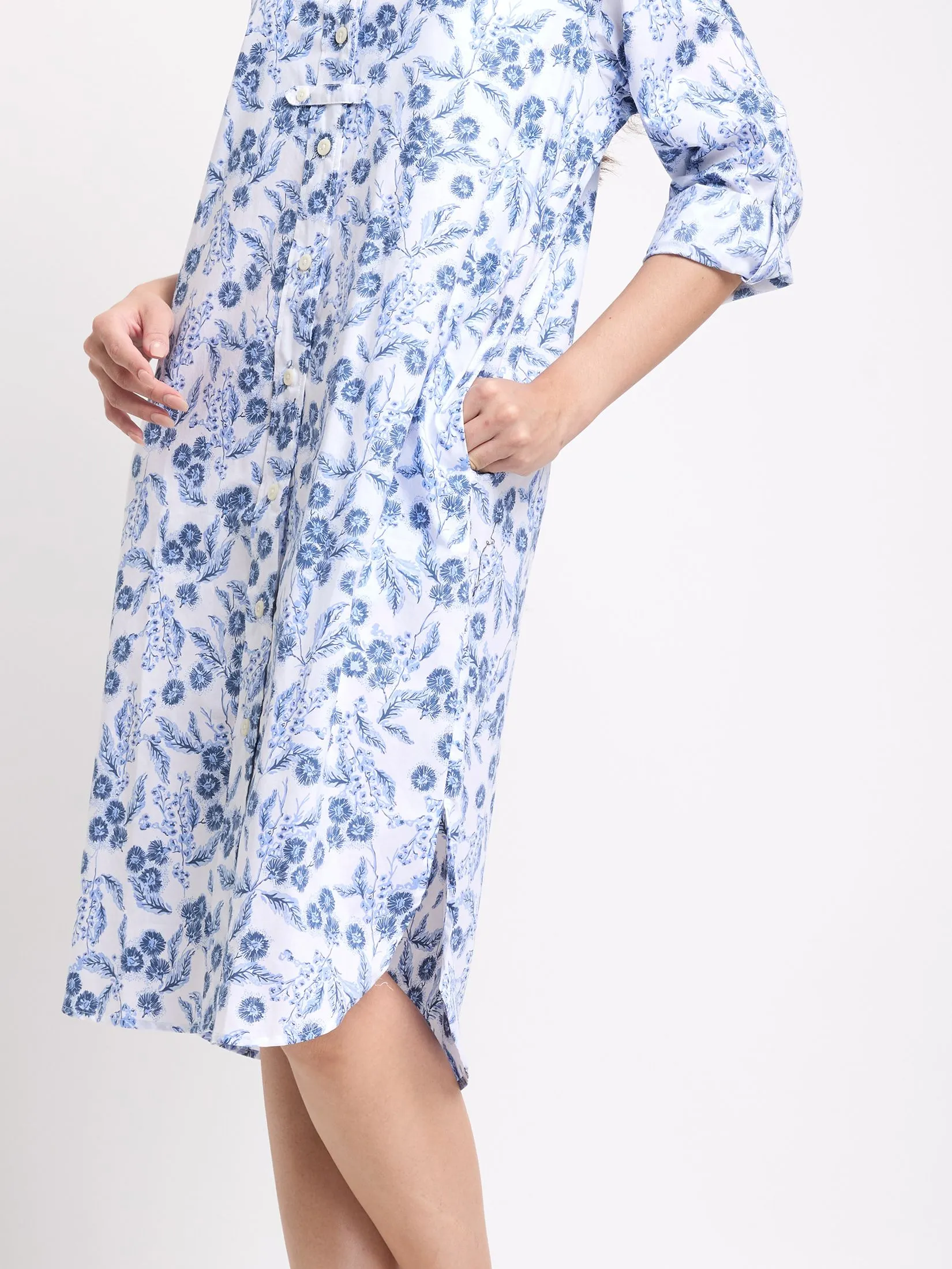 ALUMNUS Women Dress Long Sleeves Collar Neck Print Blue