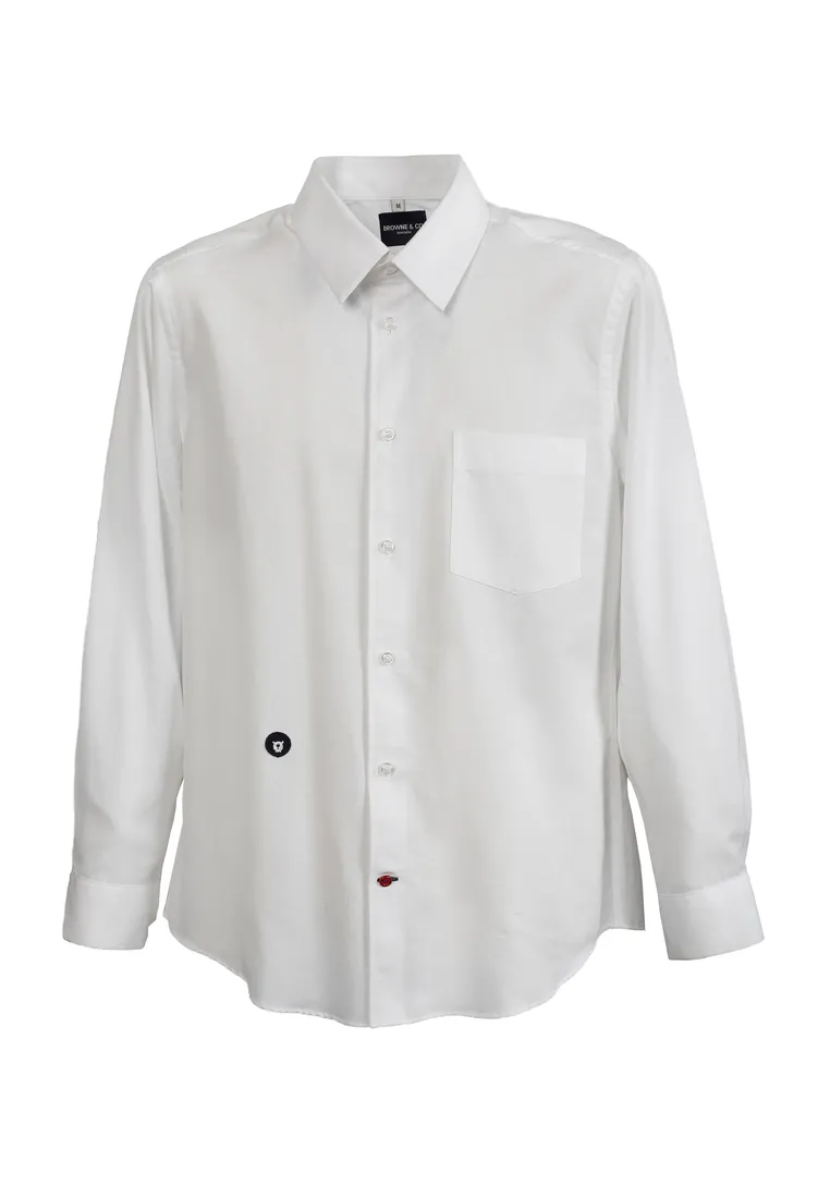 BROWNE & CO. White Classic Collar Long Sleeves Shirt with Pocket