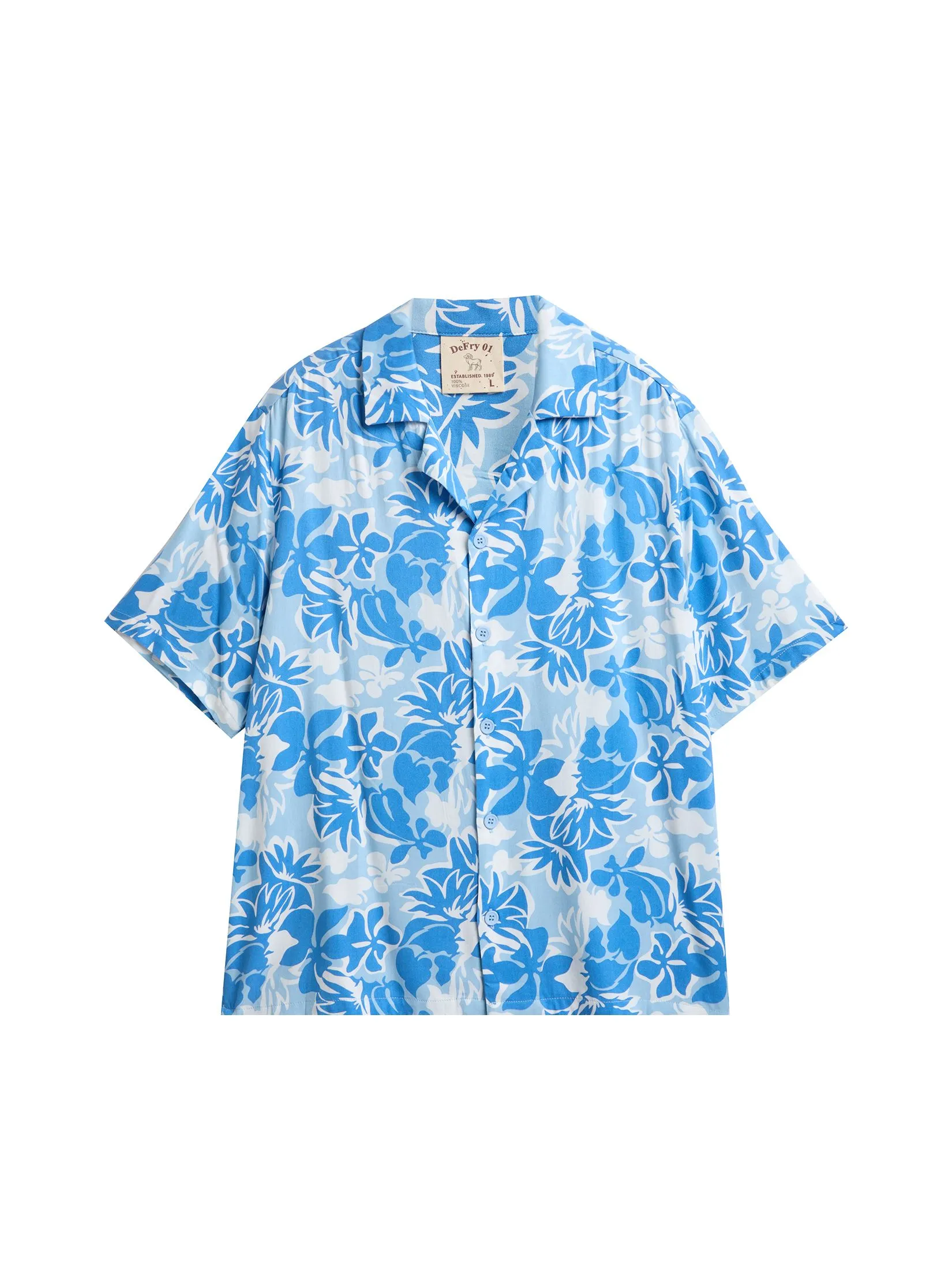 DEFRY 01 Men Shirt Short Sleeves Hawaiian Style Navy