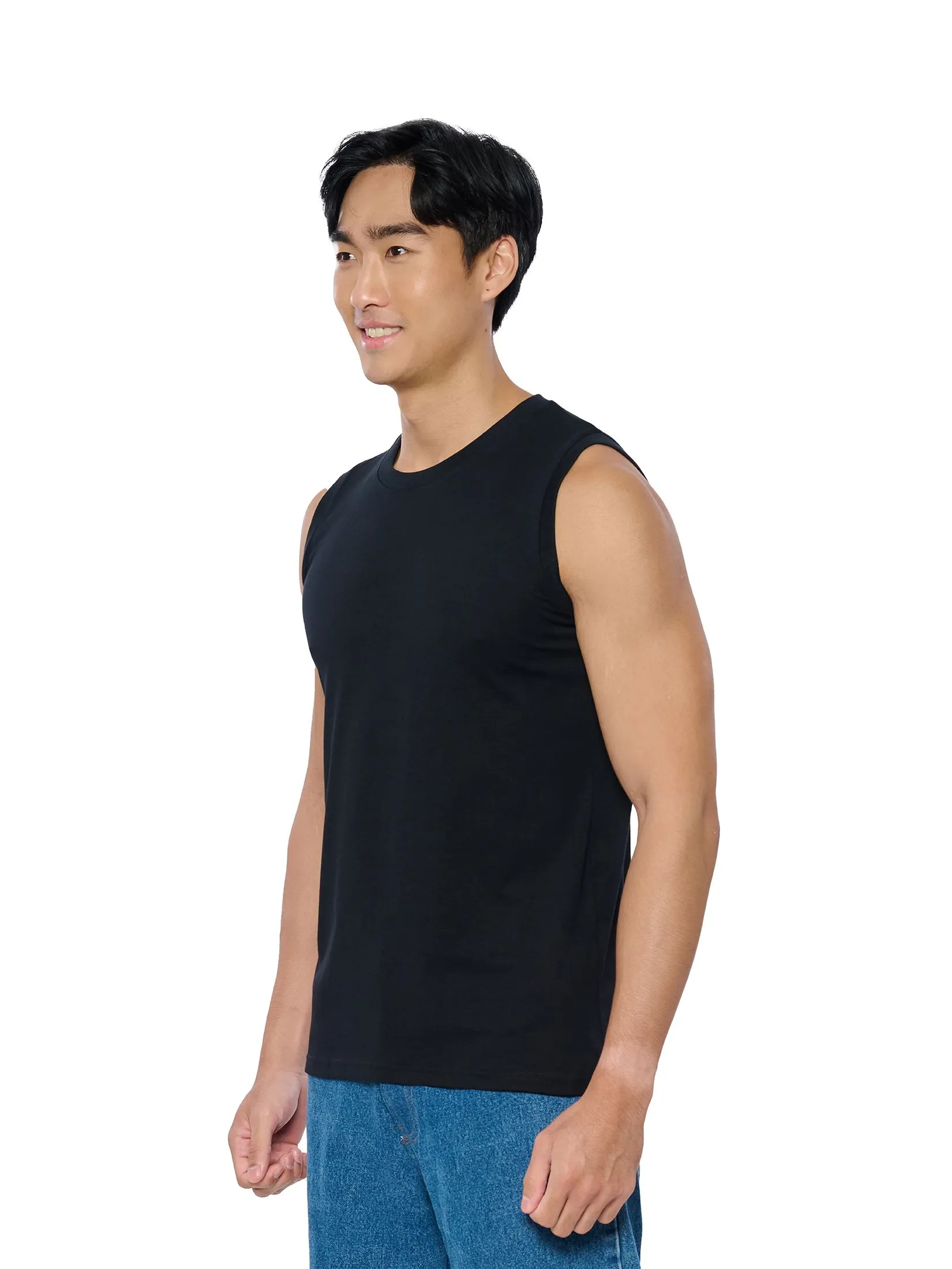 DOUBLE GOOSE Black sleeveless Classic style cotton 100% pack 3 pcs.