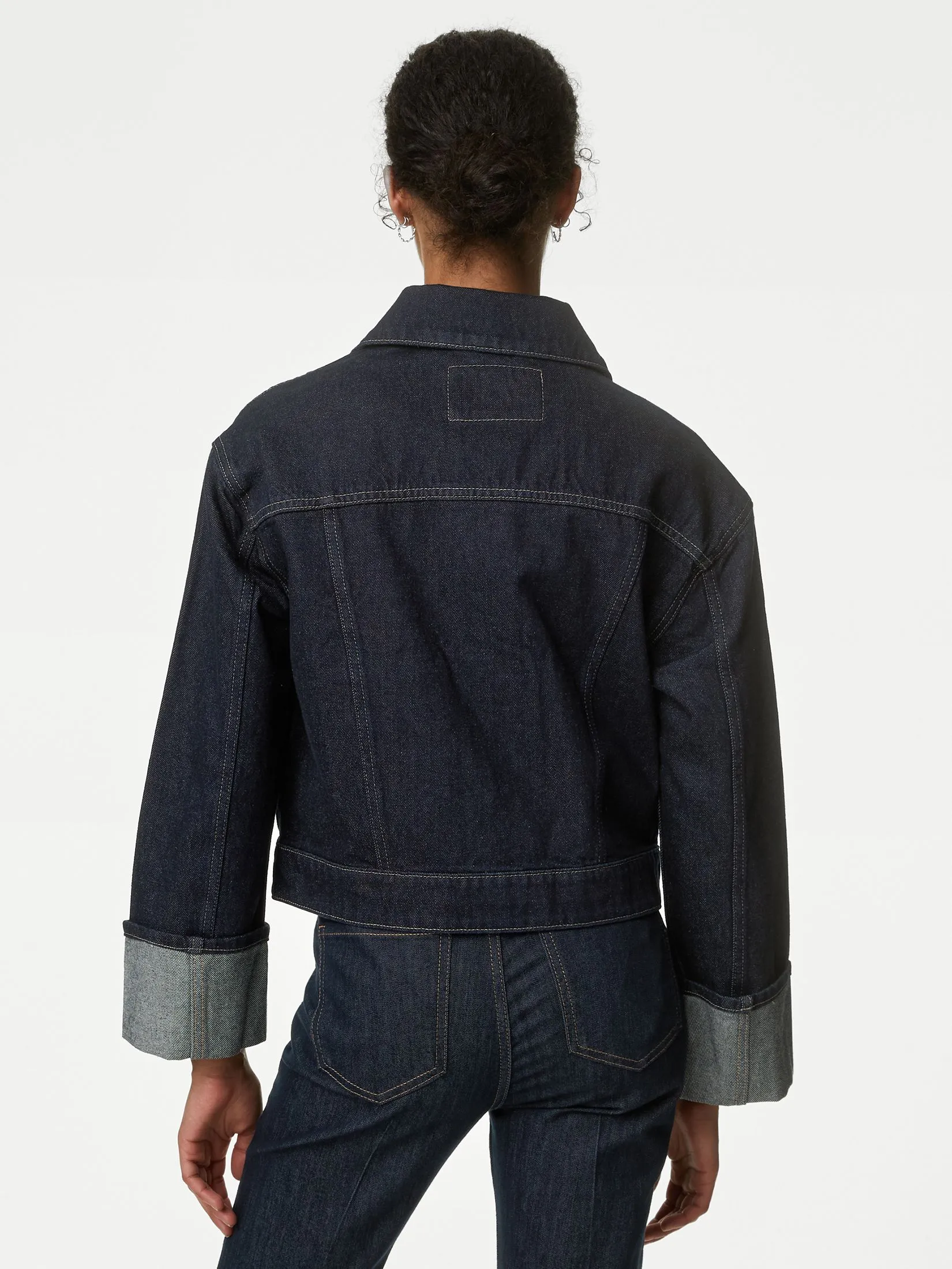 MARKS & SPENCER Women Jacket Denim Turn Up Cuff Dark Indigo