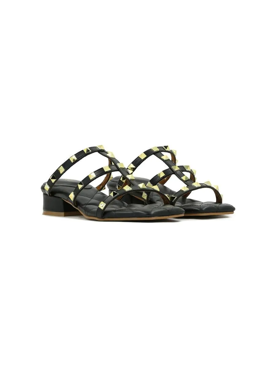 SHU WOMEN  PALETTE SOFT 1" ROCKSTUDS SLIDES SANDALS - BLACK