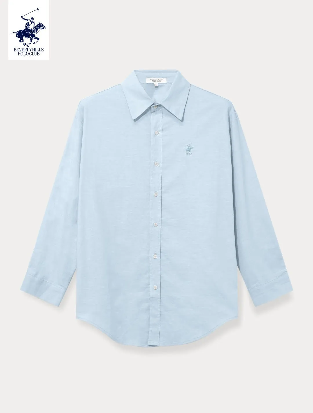 BEVERLY HILLS POLO CLUB Women Cotton Linen Relax Fit Shirt Long Sleeve, Dark Blue