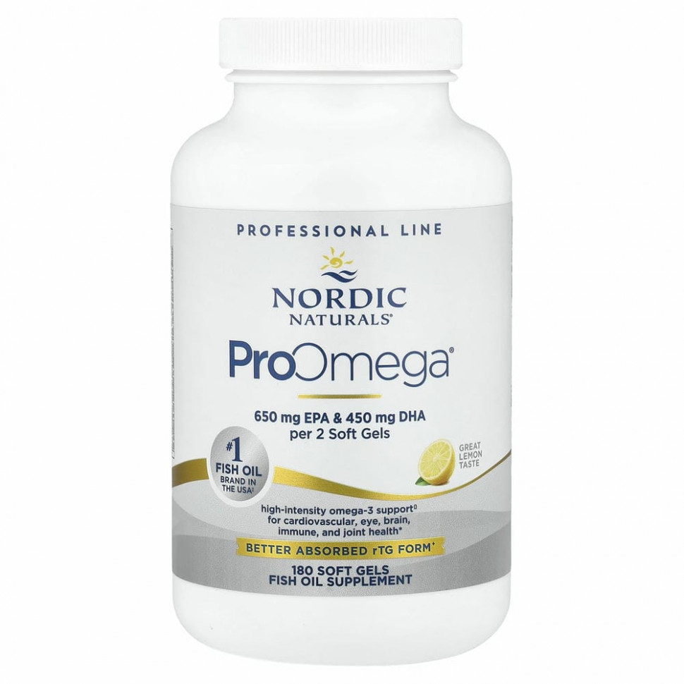 Nordic Naturals, ProOmega, со вкусом лимона, 1000 мг, 180 мягких желатиновых капсул