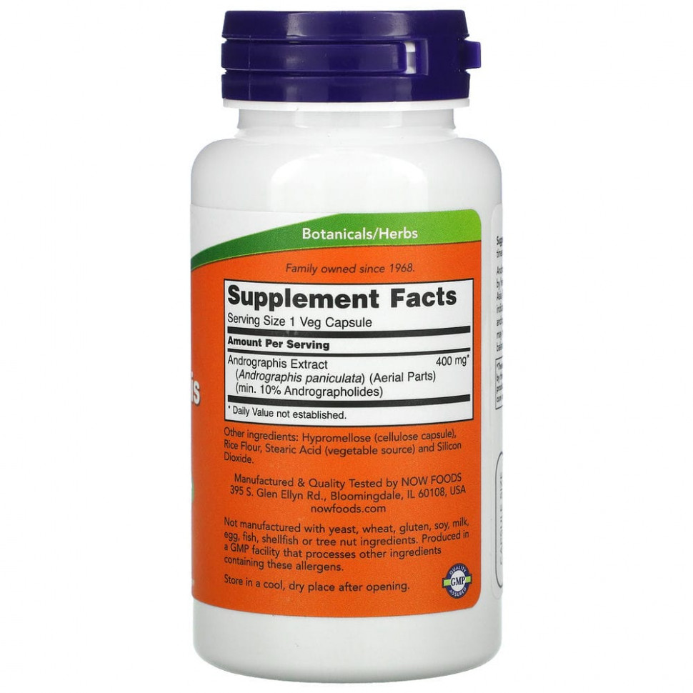 NOW Foods, экстракт андрографиса, 400 мг, 90 вегетарианских капсул