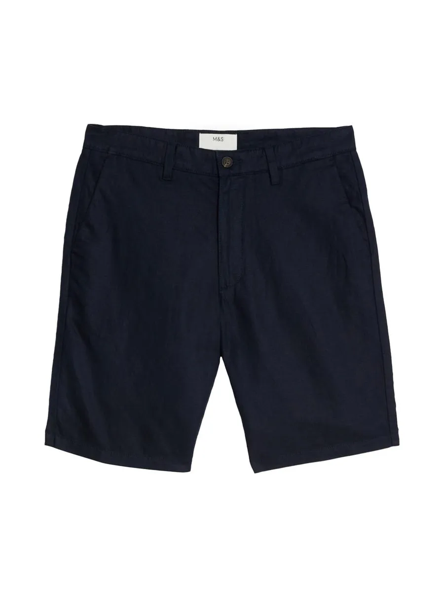 MARKS & SPENCER Men Chino Shorts Linen Blend F0_Navy