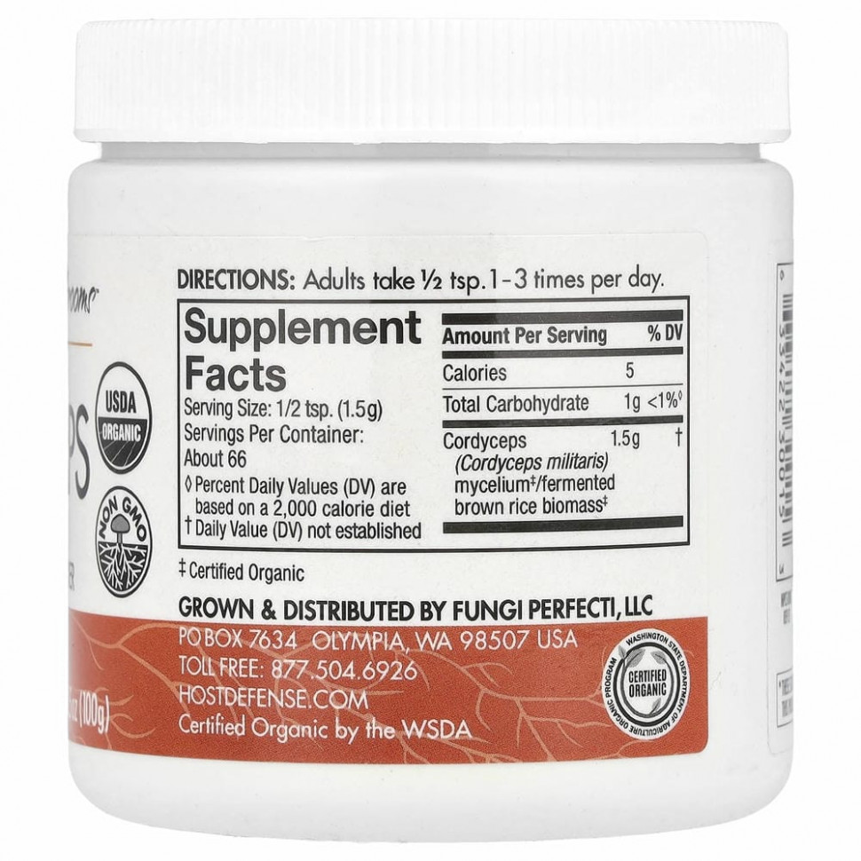Fungi Perfecti, кордицепс, мицелий грибов в порошке, добавка для пополнения запаса энергии, 100 г (3,5 унции)
