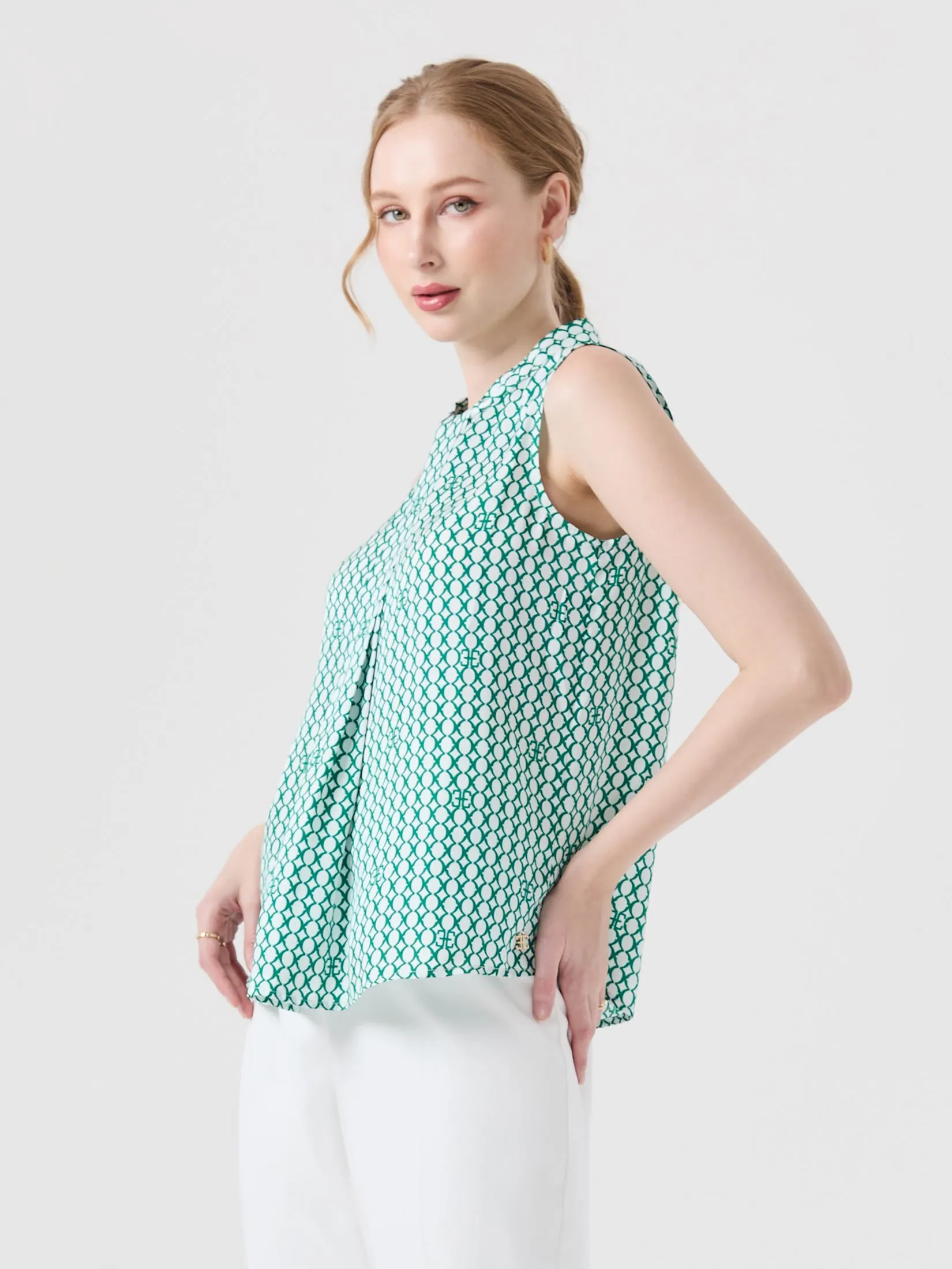 ESPADA Geometric Print Blouse Women Green