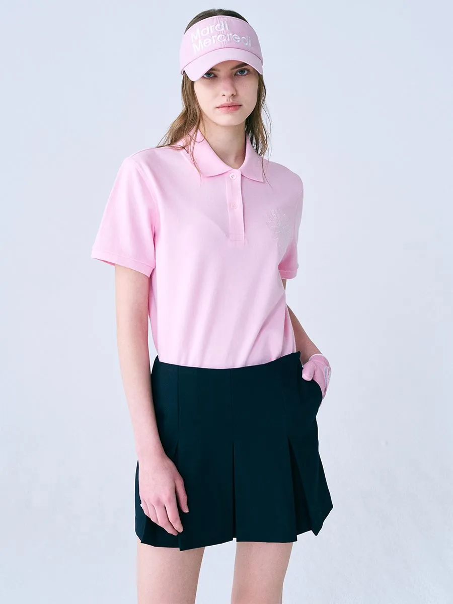 MARDI MERCREDI ACTIF Piquet Tshirt Flower Needlework Pink Ivory F