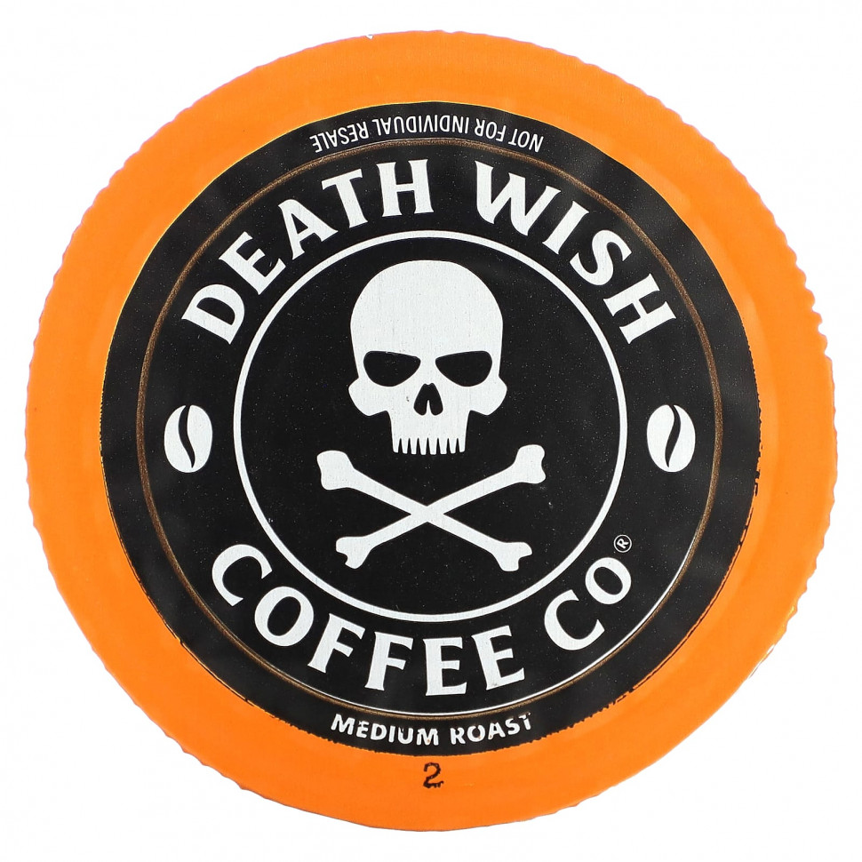 Death Wish Coffee, The World's Strongest Coffee, кофейные капсулы для одной порции, средней обжарки, 10 капсул по 12,5 г (44 унции)