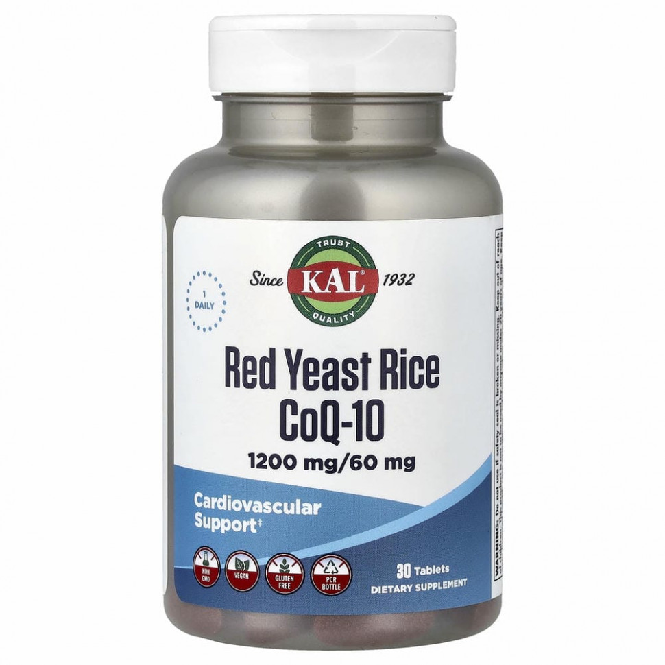 KAL, Красный дрожжевой рис, CoQ-10, 1200 мг / 60 мг, 30 таблеток