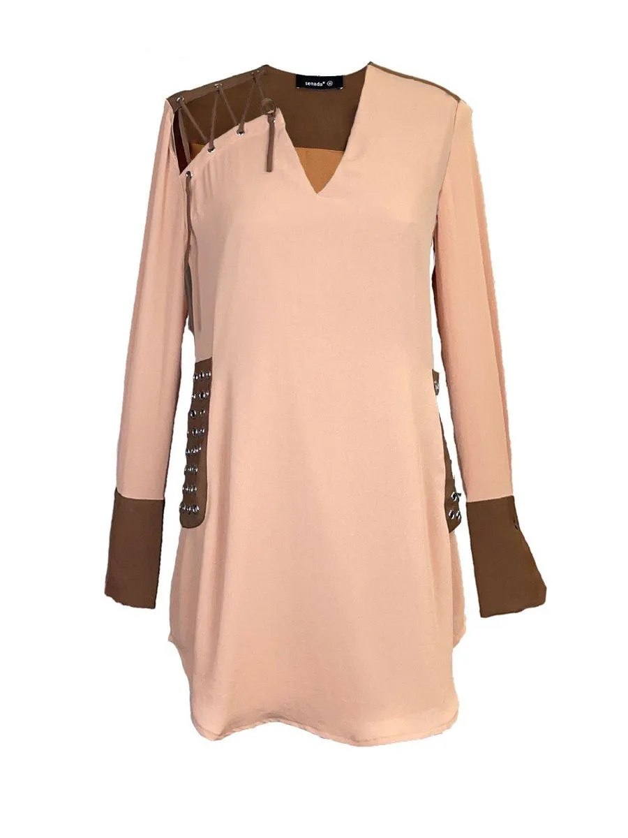 SENADA WOMEN CRISS CROSS STUDDED TAN DRESS