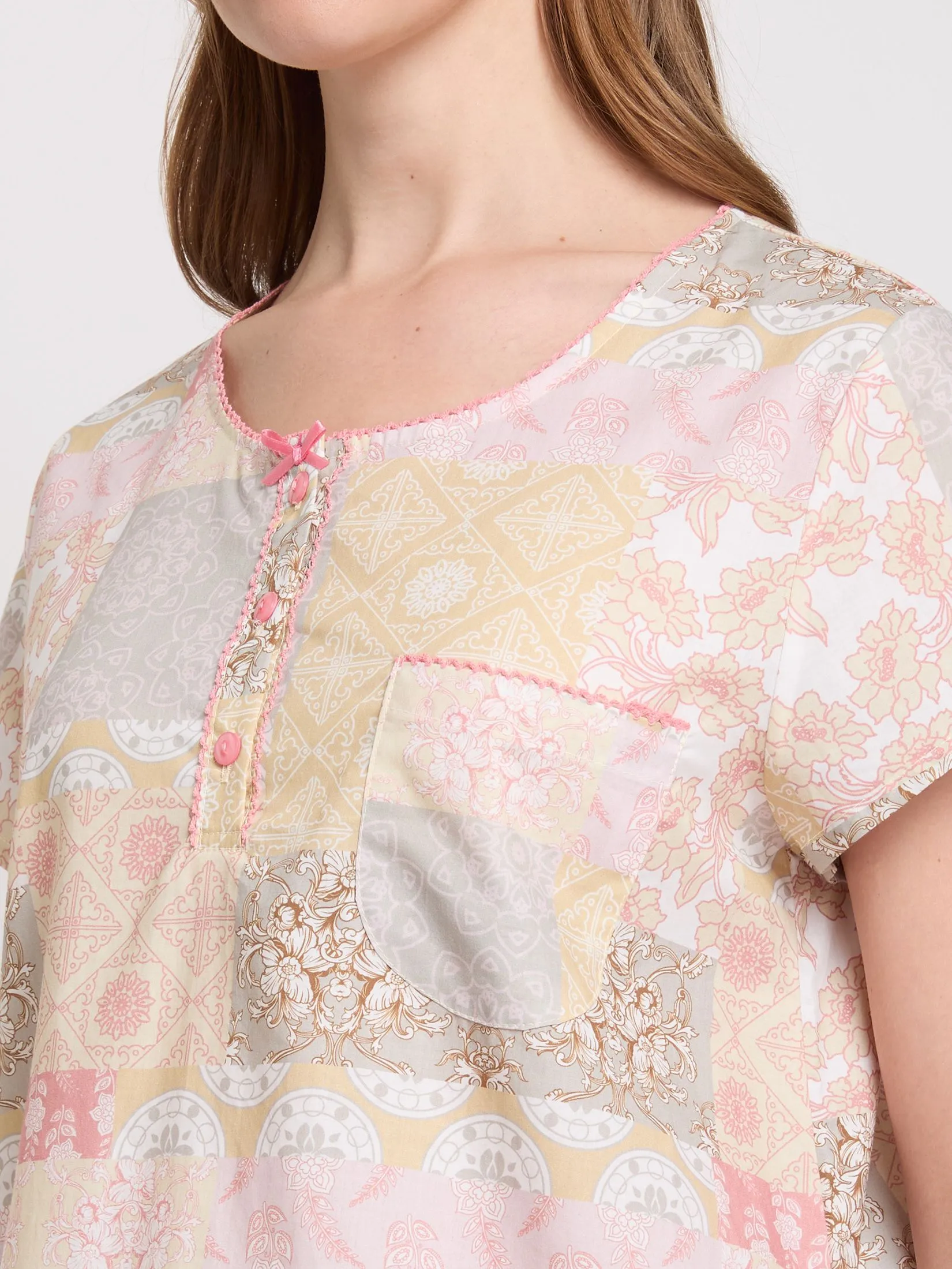 CLAUDIA'S ROMANCE Women Pajamas Polo Style Short Sleeves + 4-Part Pants Brown