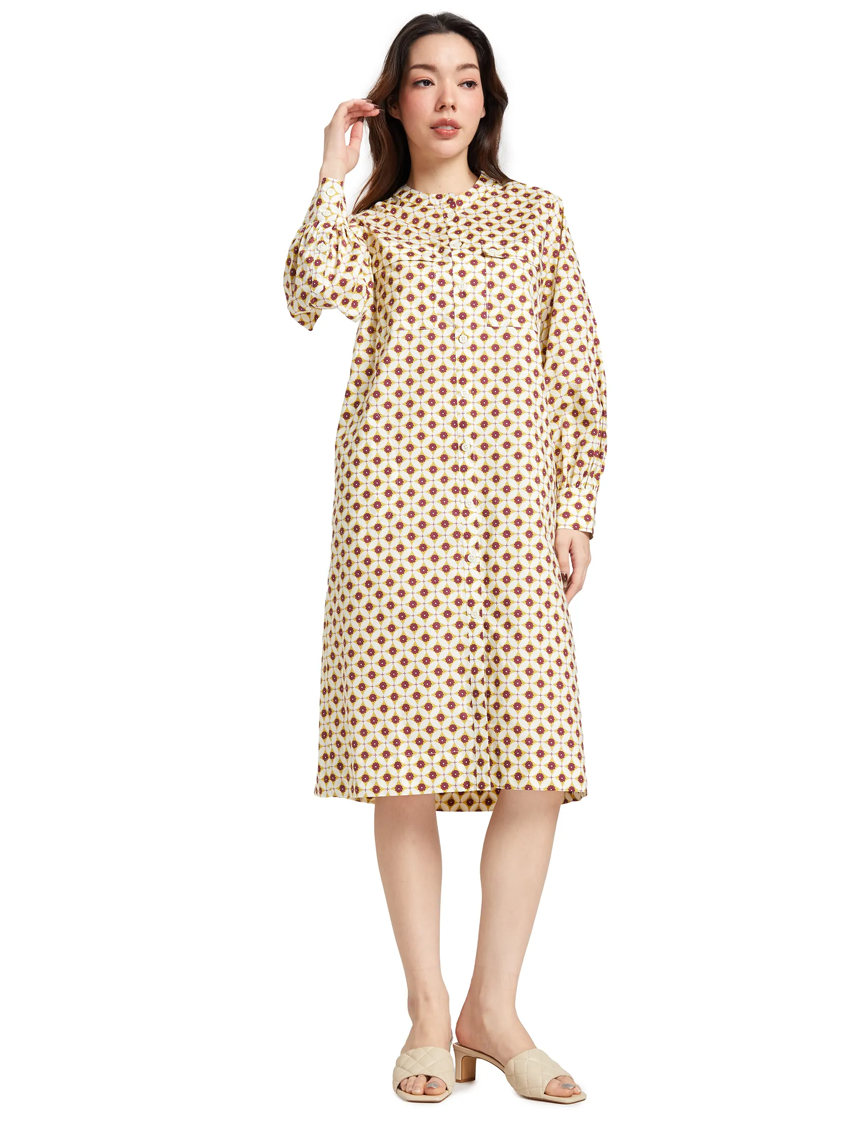 ALUMNUS ALUMNUS Women Dress Long Sleeves Collar Two Pockets on Chest Print Burgundy | 50% Off | Central Online Size - L