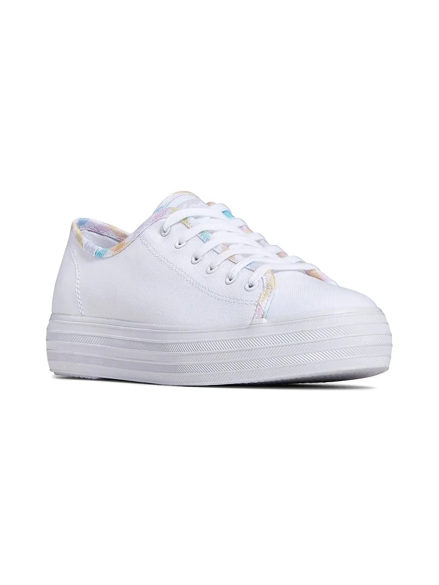 KEDS Women Triple Kick Canvas Gingham Binding White