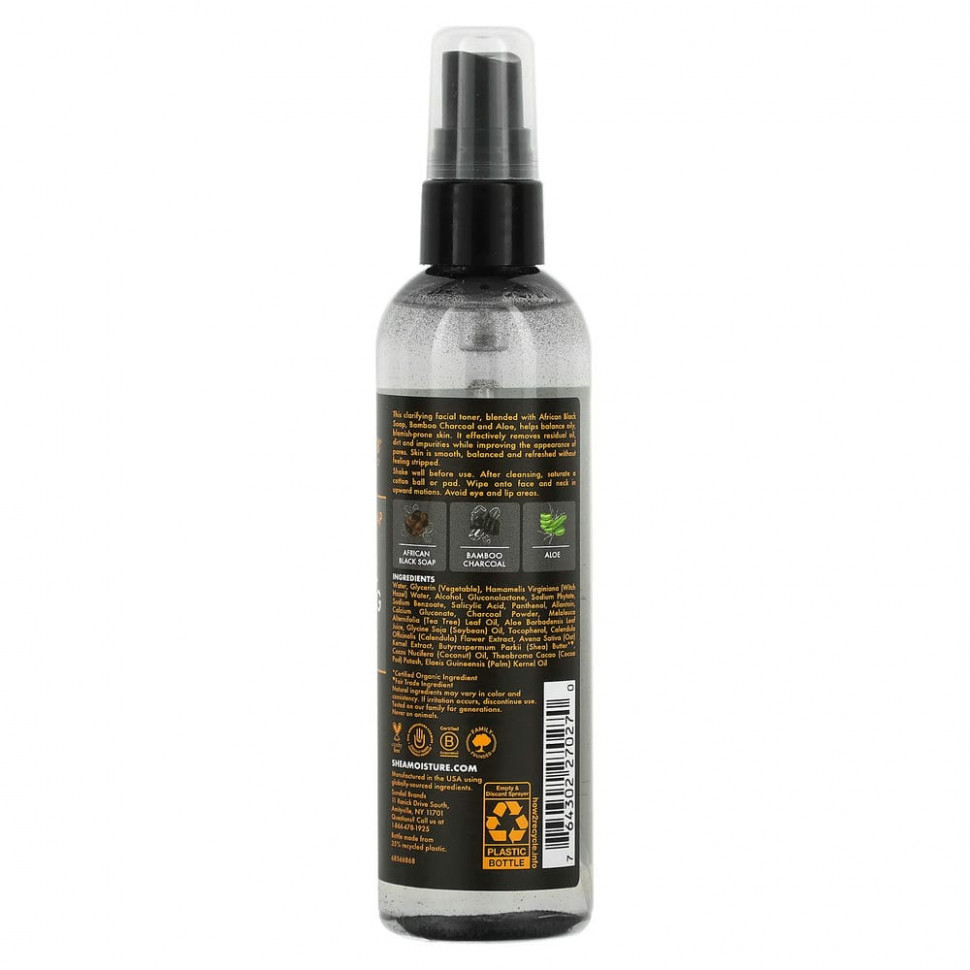 SheaMoisture, African Black Soap, очищающий тоник с бамбуковым углем и алоэ, 121 мл (4,1 жидк. Унции)
