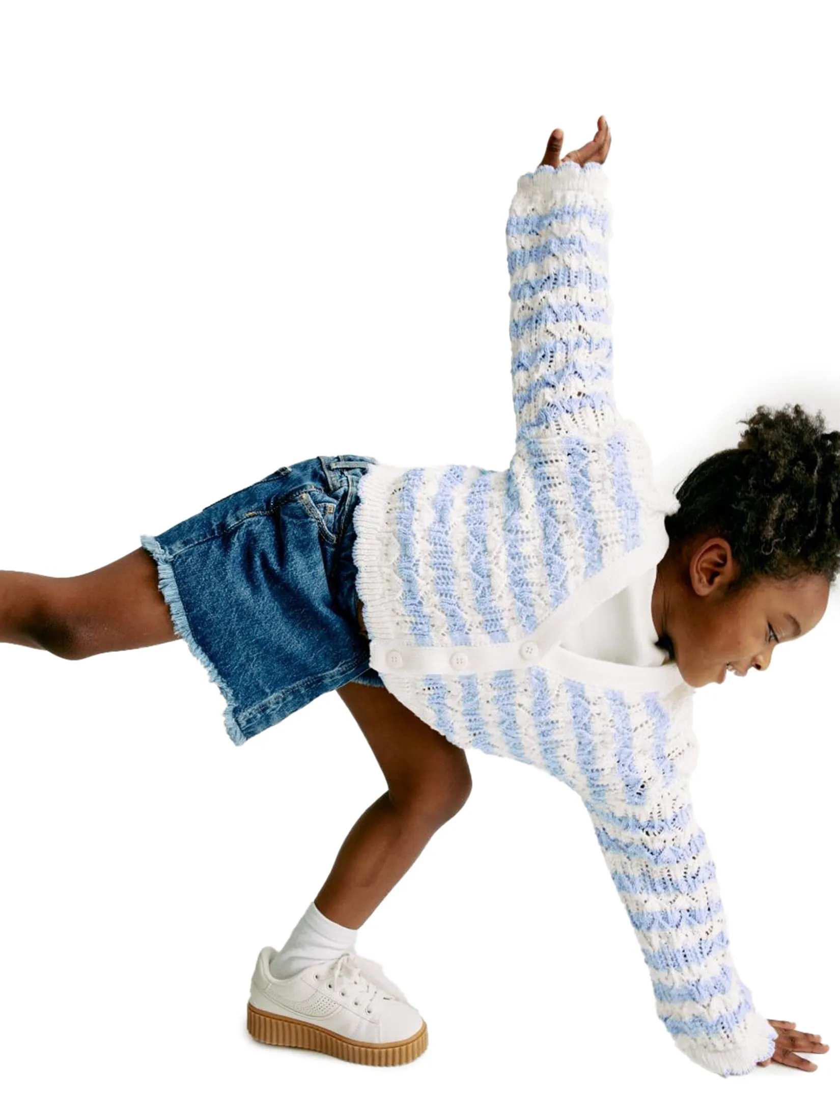 MARKS & SPENCER KIDS Girl Toddler Cardigan Cotton Blend Striped Blue Mix