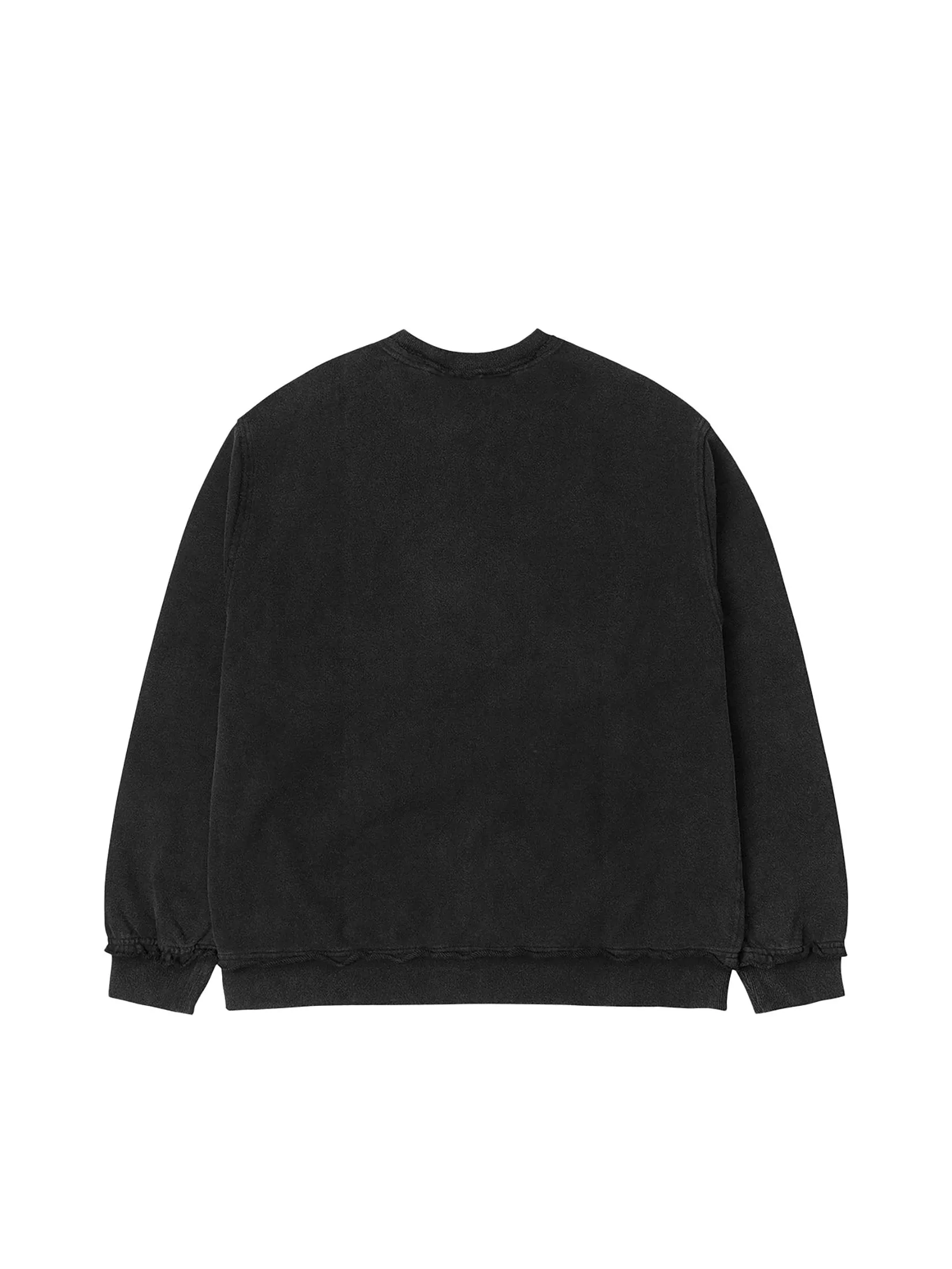 EVISU Men Sweatshirt Acid-wash and Distressed Seagull Appliqué Relax Fit Black