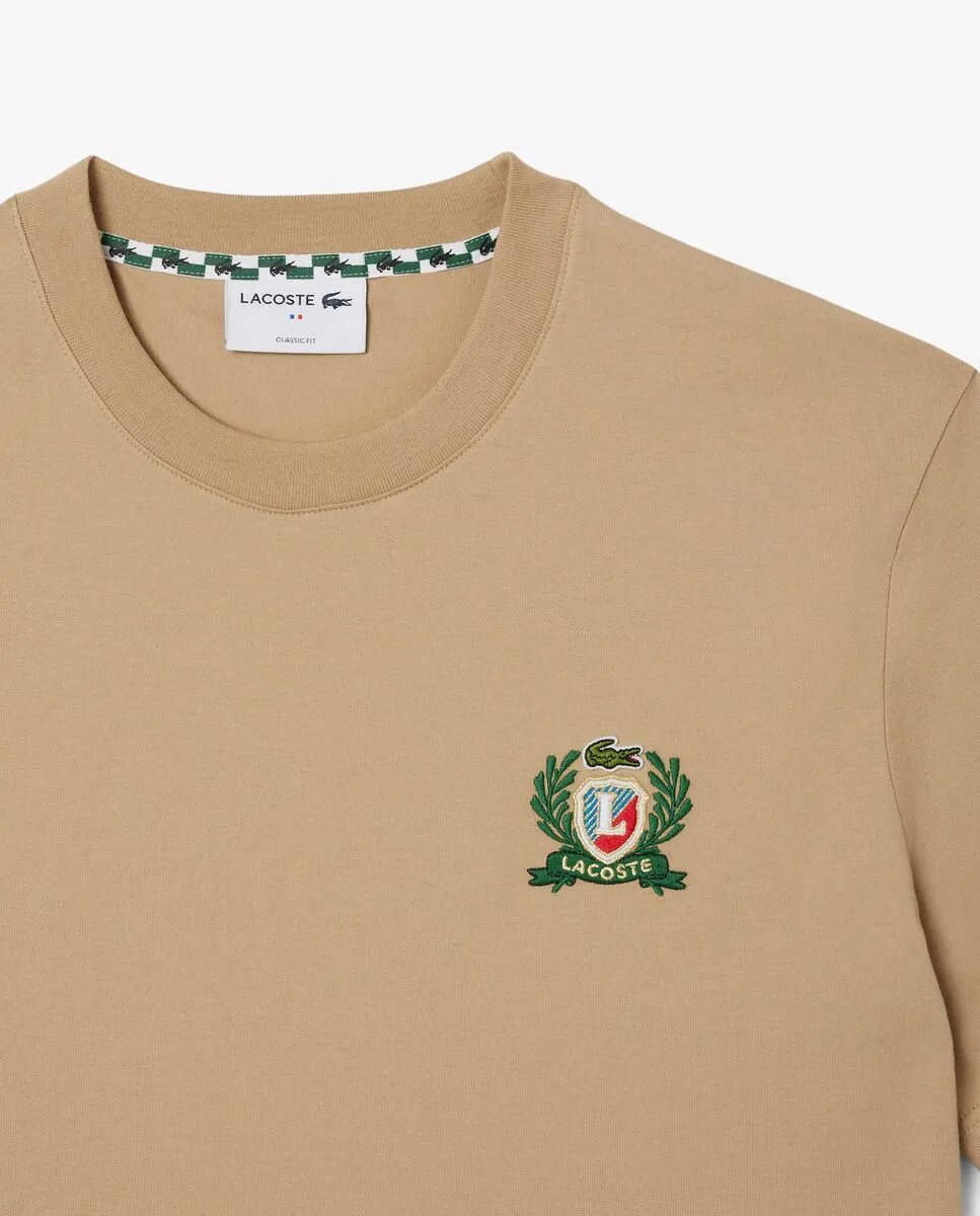 LACOSTE French Made Embroidered Badge T-Shirt Beige